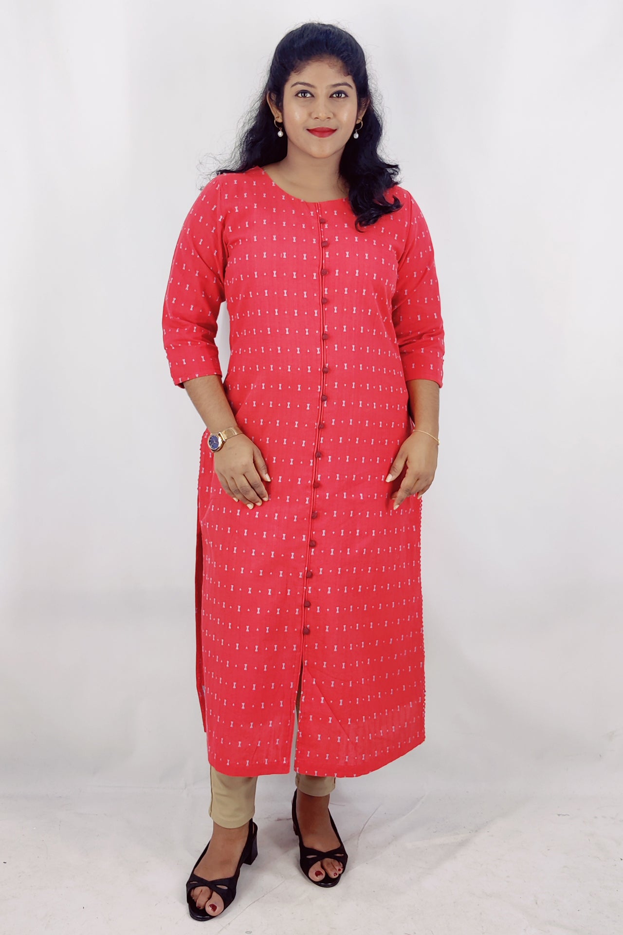 Cotton Self Designed Slitted Kurta