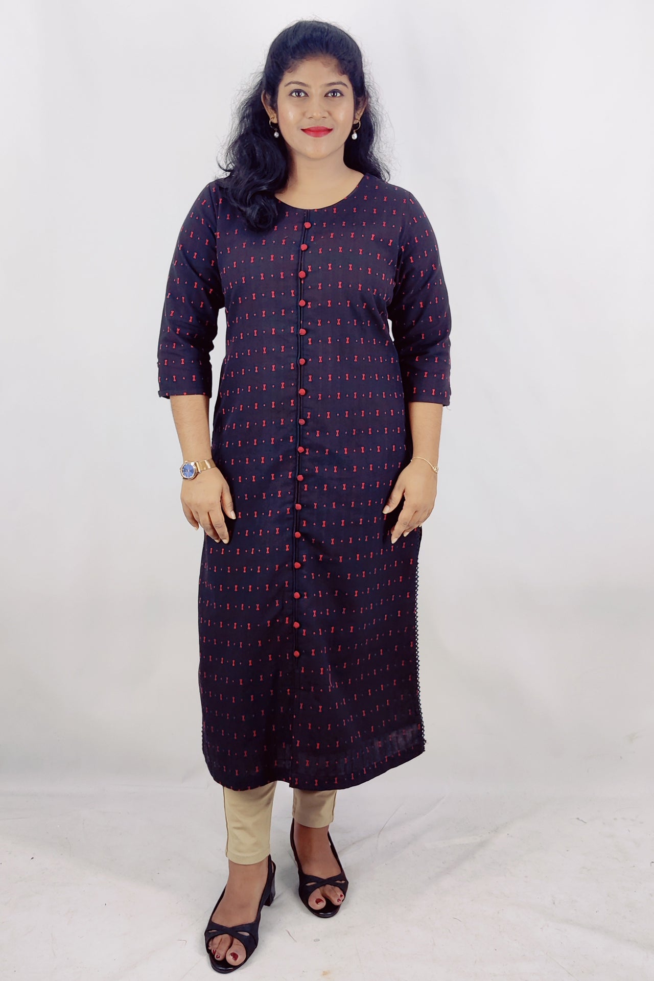 Cotton Self Designed Slitted Kurta