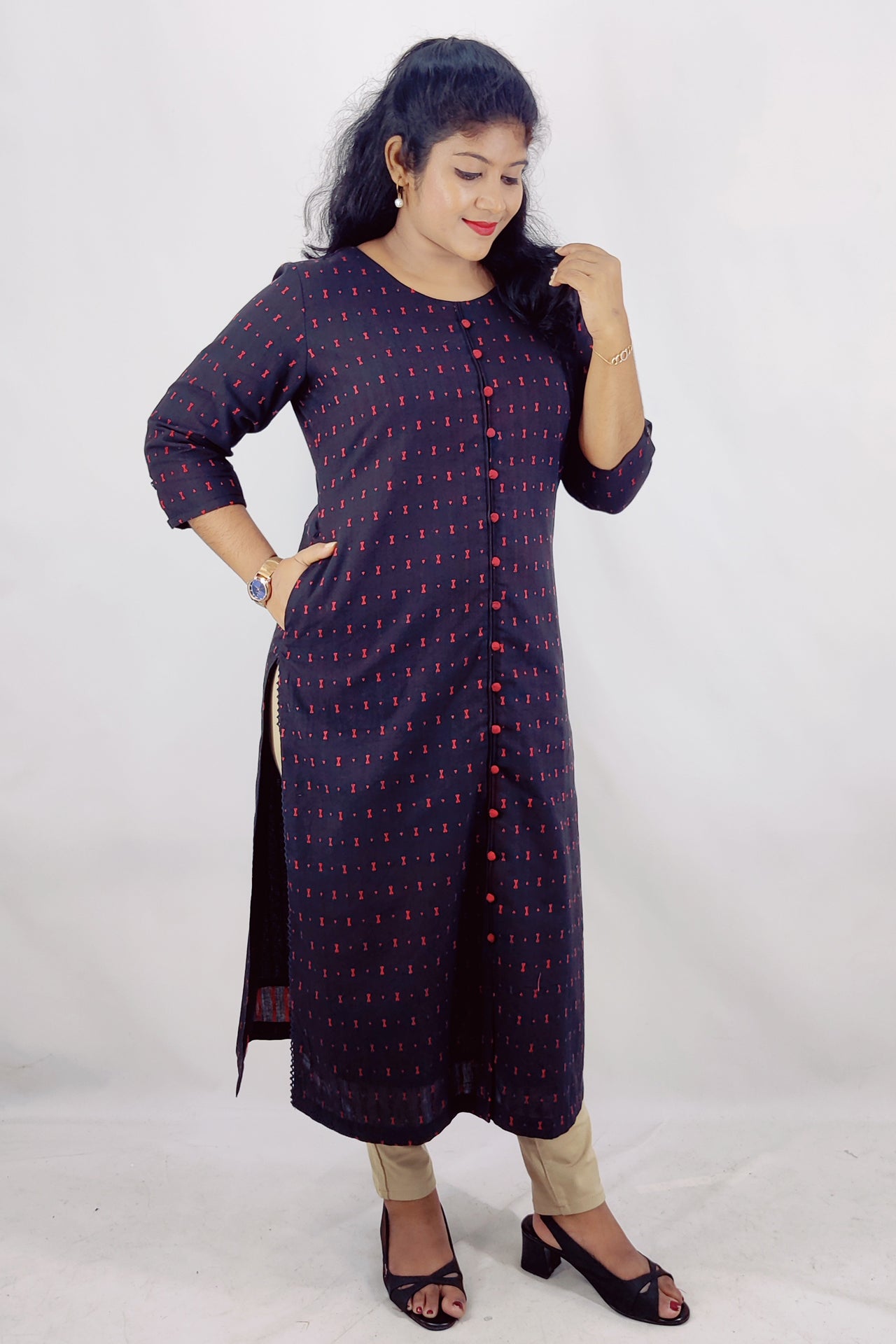 Cotton Self Designed Slitted Kurta