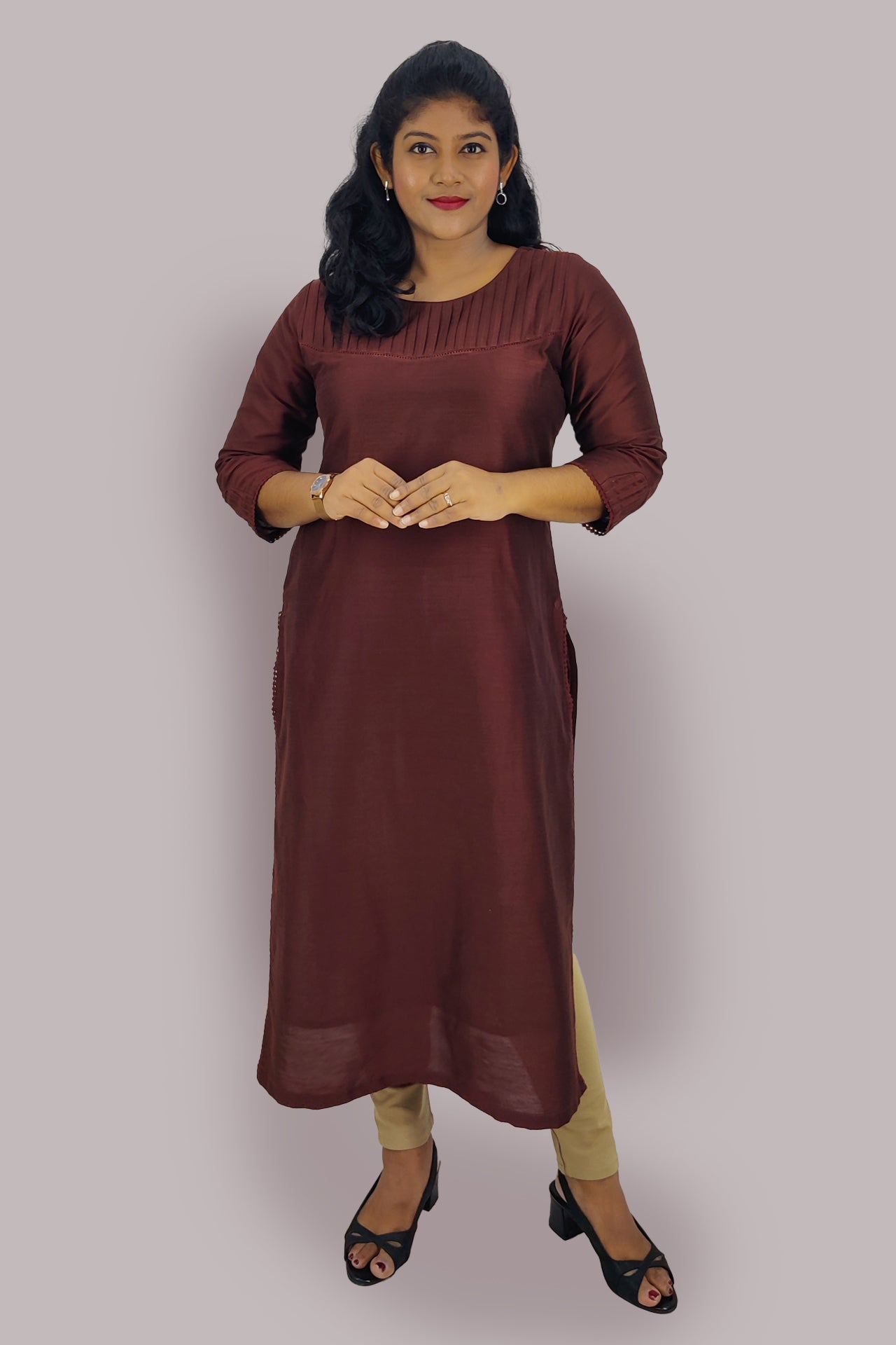 Cotton Slik Solid Slitted Kurta