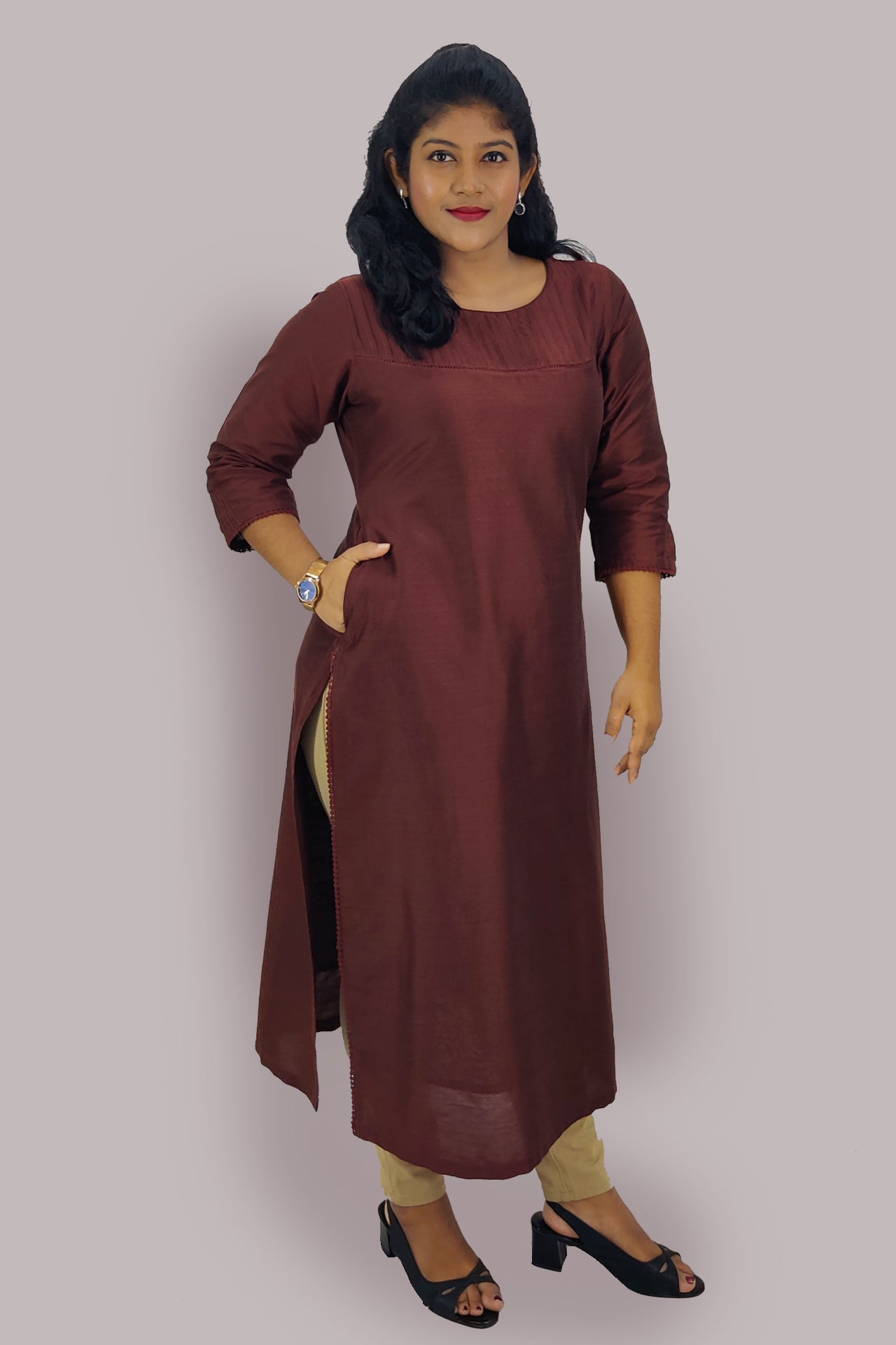 Cotton Slik Solid Slitted Kurta