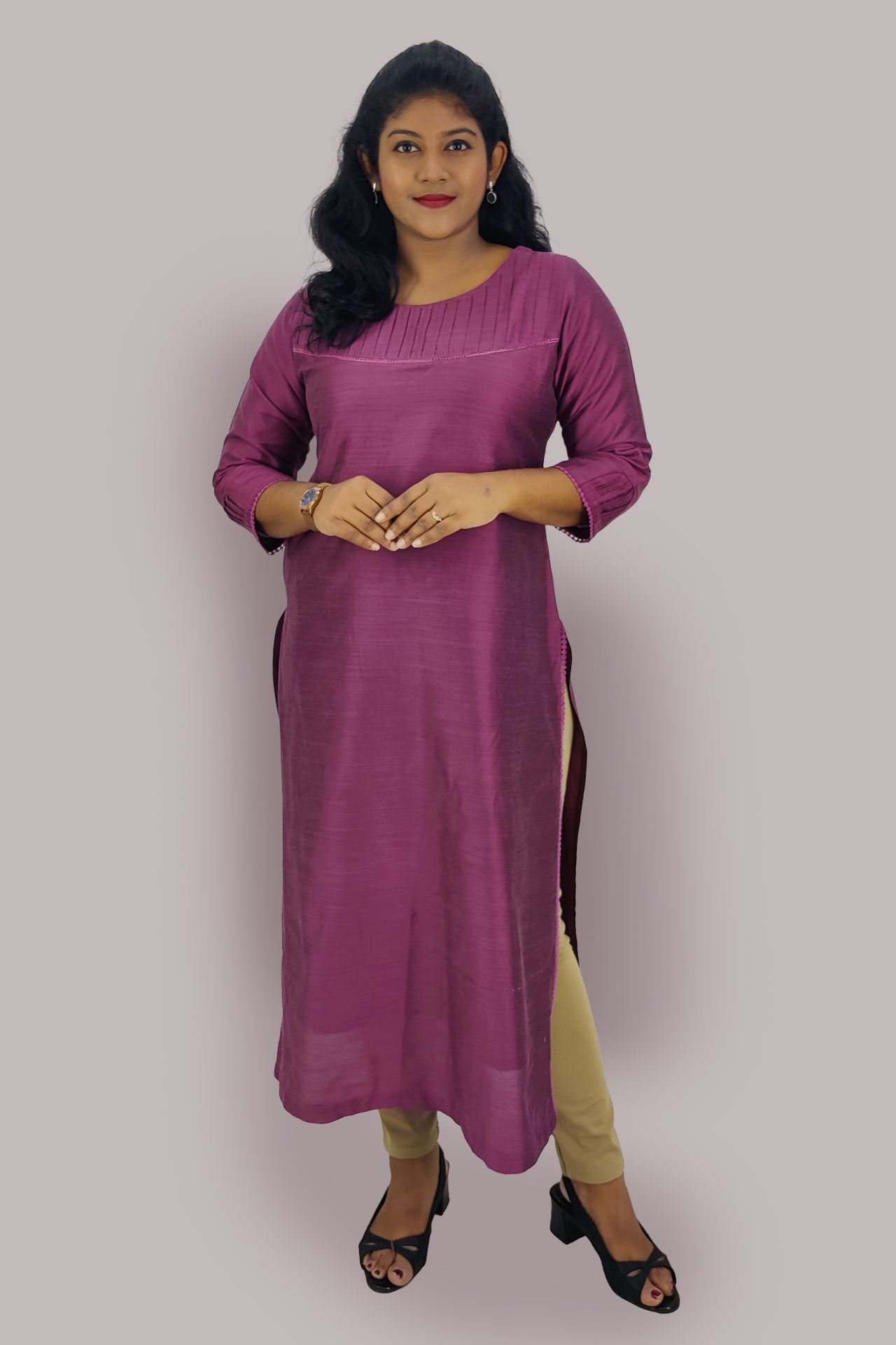 Cotton Slik Solid Slitted Kurta