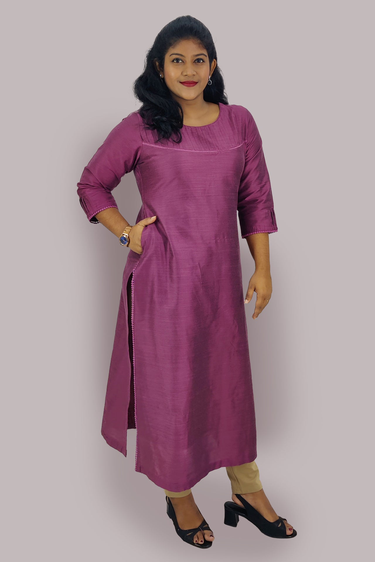 Cotton Slik Solid Slitted Kurta