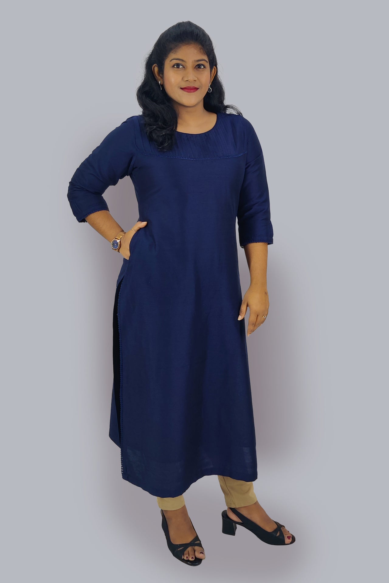 Cotton Slik Solid Slitted Kurta