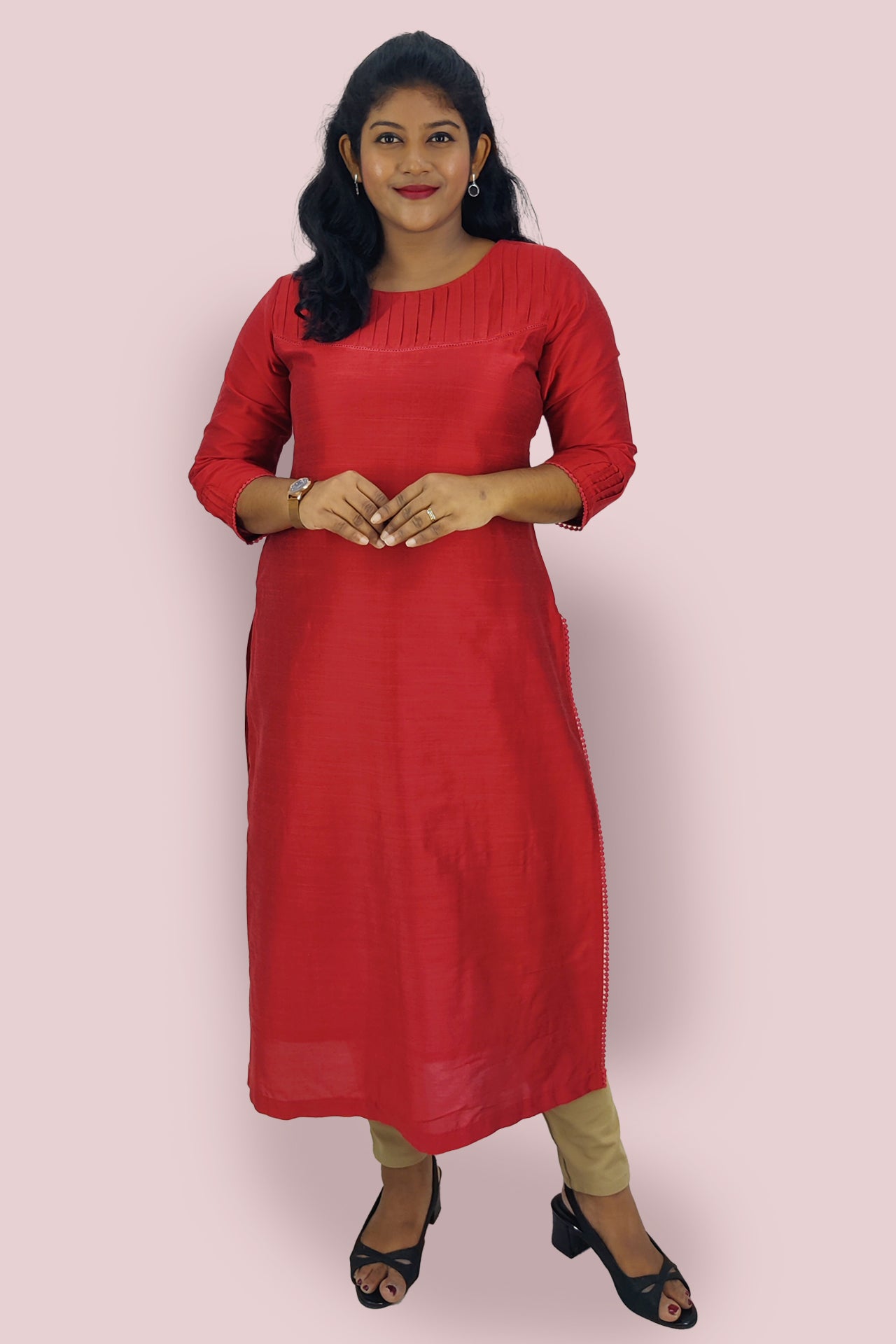 Cotton Slik Solid Slitted Kurta