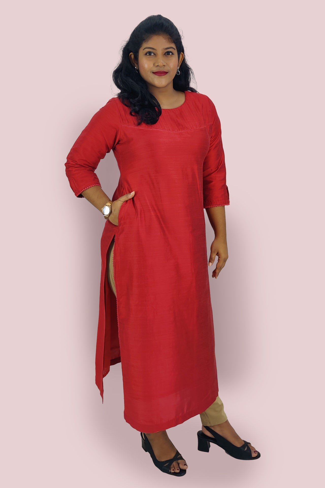 Cotton Slik Solid Slitted Kurta