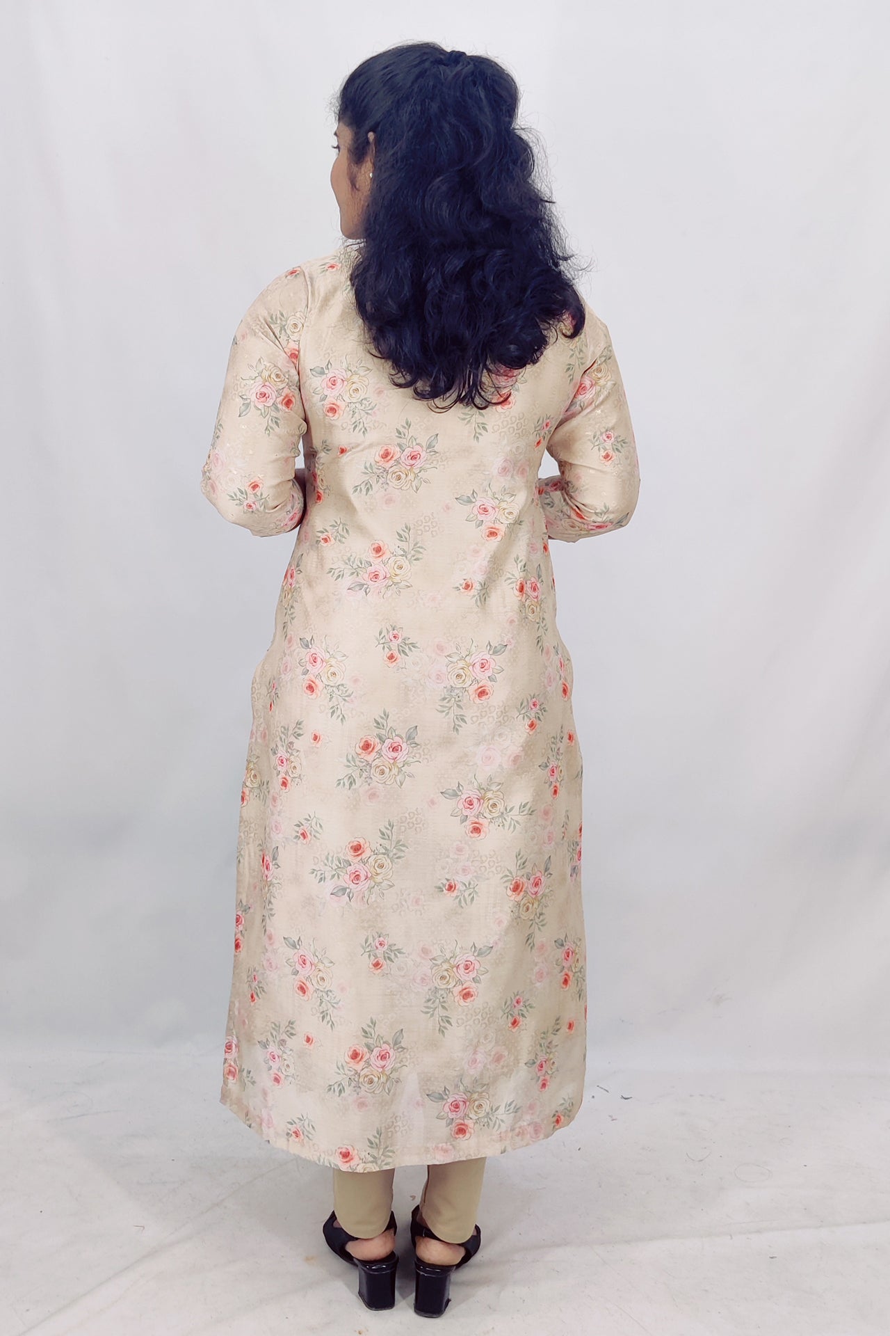 Chanderi Floral Print Princess Cut Slitted Kurta