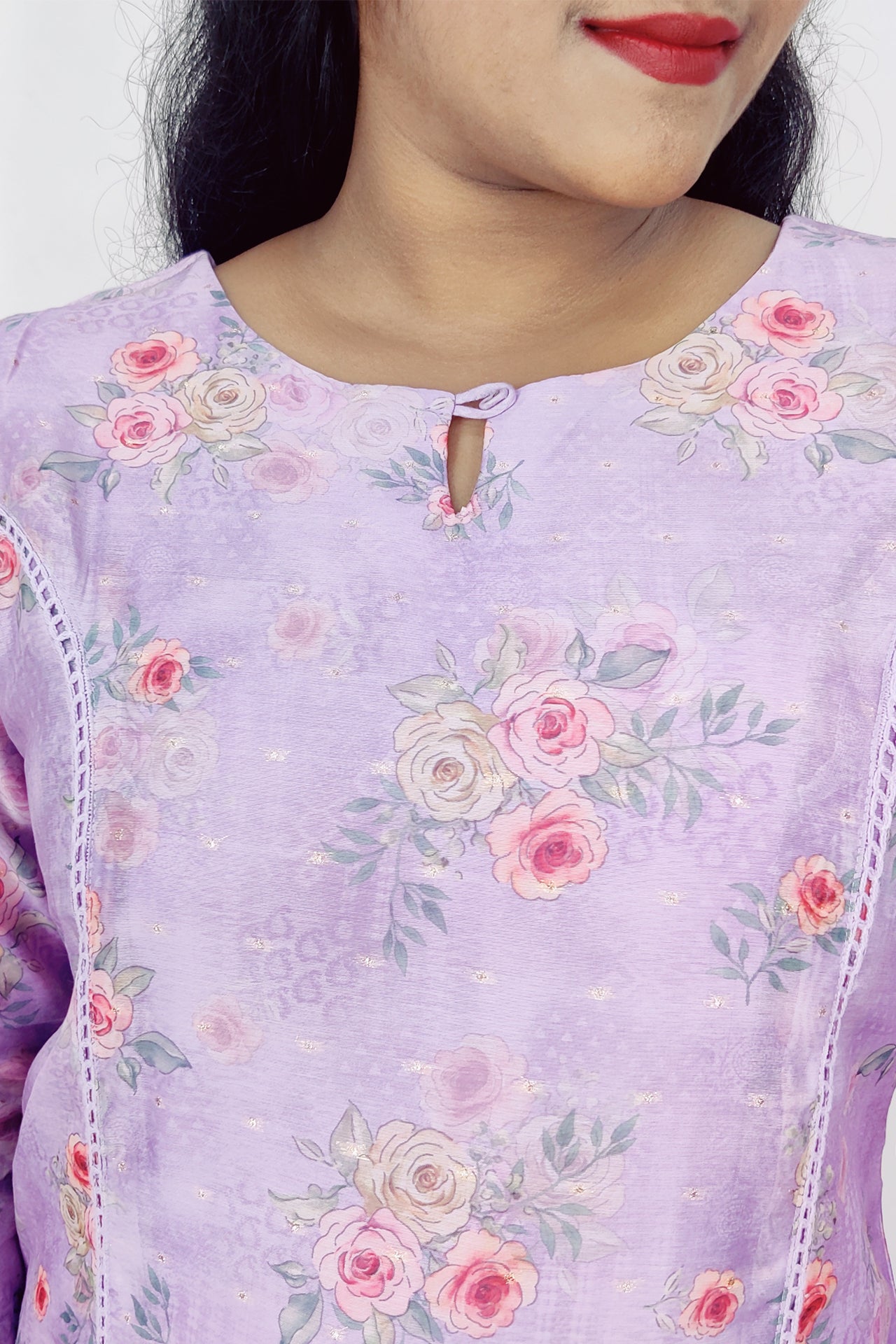 Chanderi Floral Print Princess Cut Slitted Kurta