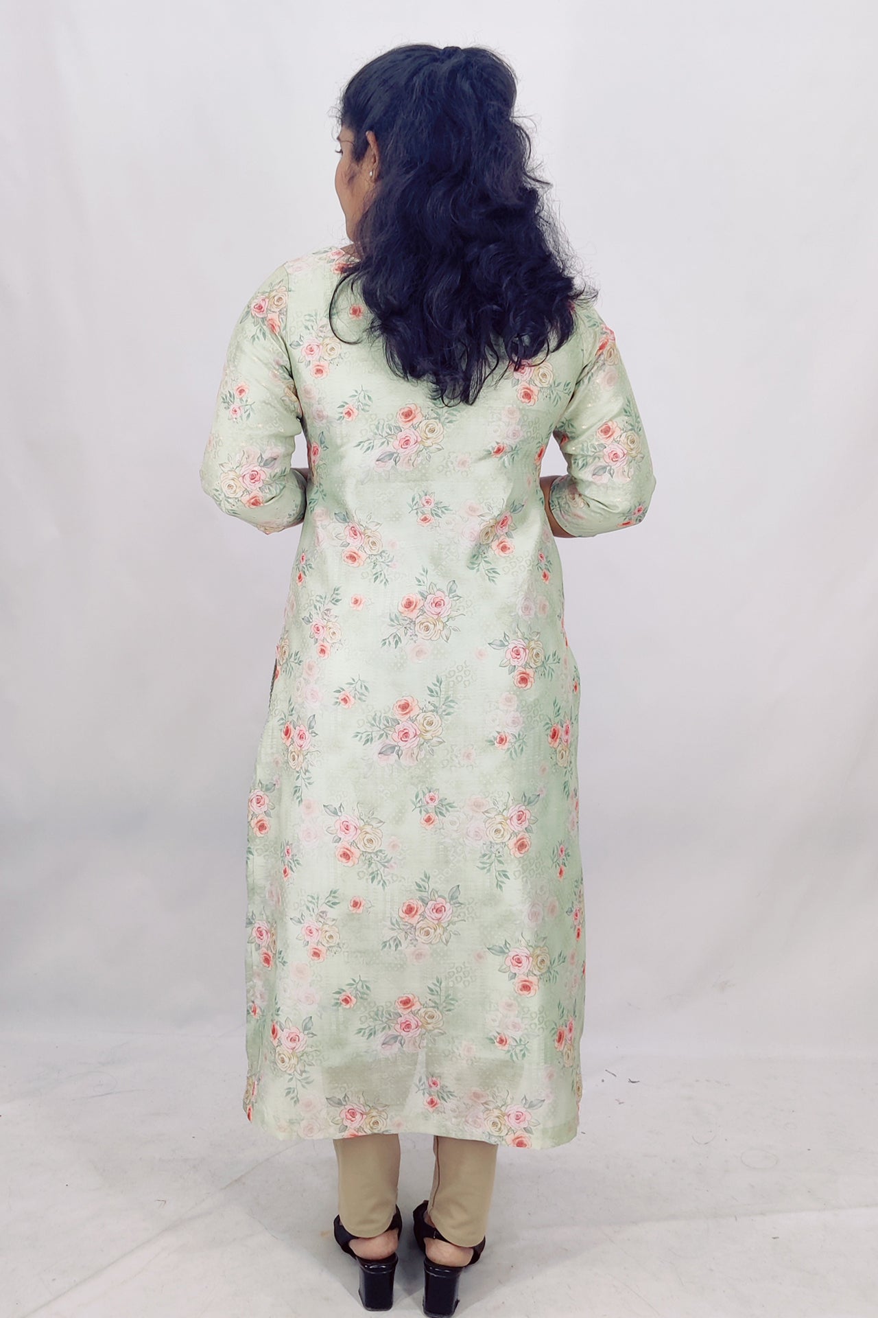 Chanderi Floral Print Princess Cut Slitted Kurta