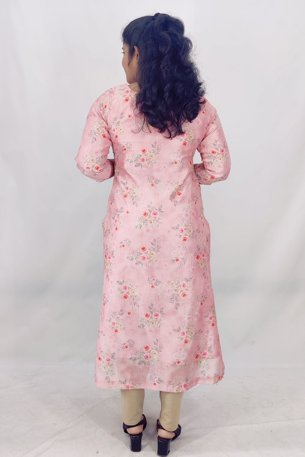 Chanderi Floral Print Princess Cut Slitted Kurta