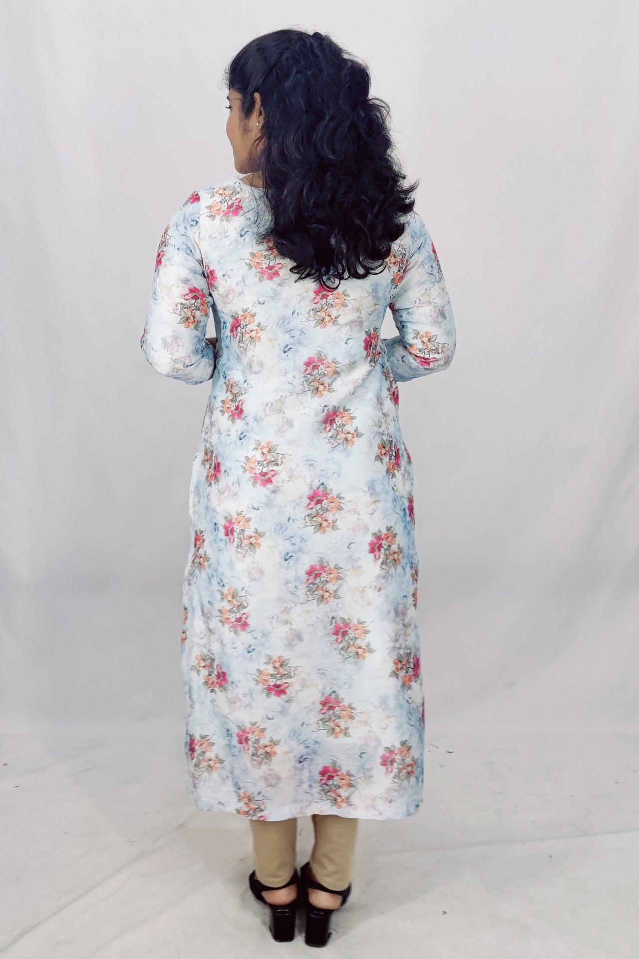 Chanderi Floral Print Princess Cut Slitted Kurta