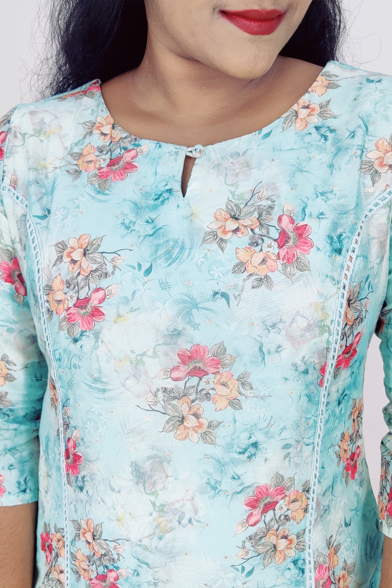 Chanderi Floral Print Princess Cut Slitted Kurta