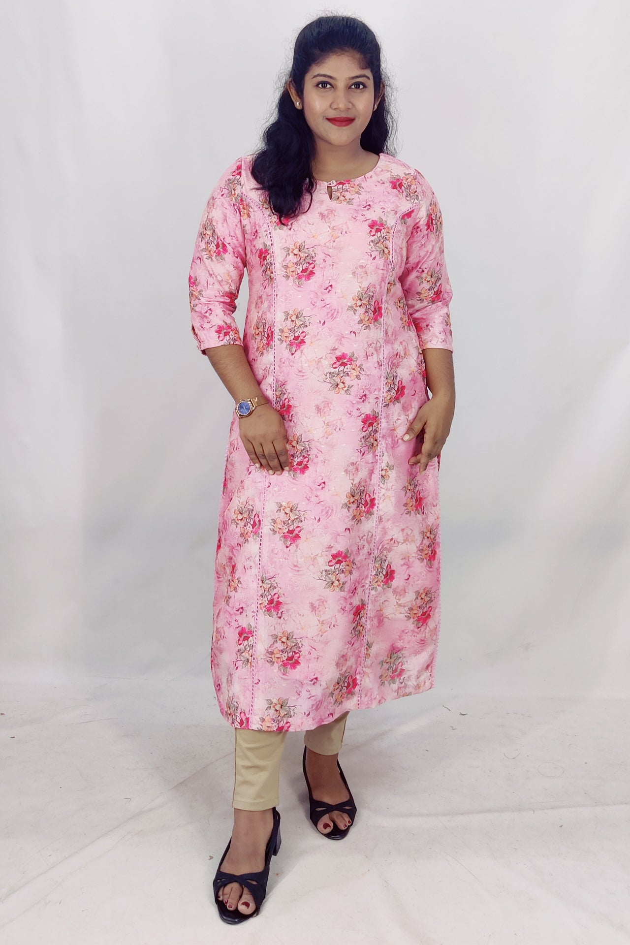 Chanderi Floral Print Princess Cut Slitted Kurta