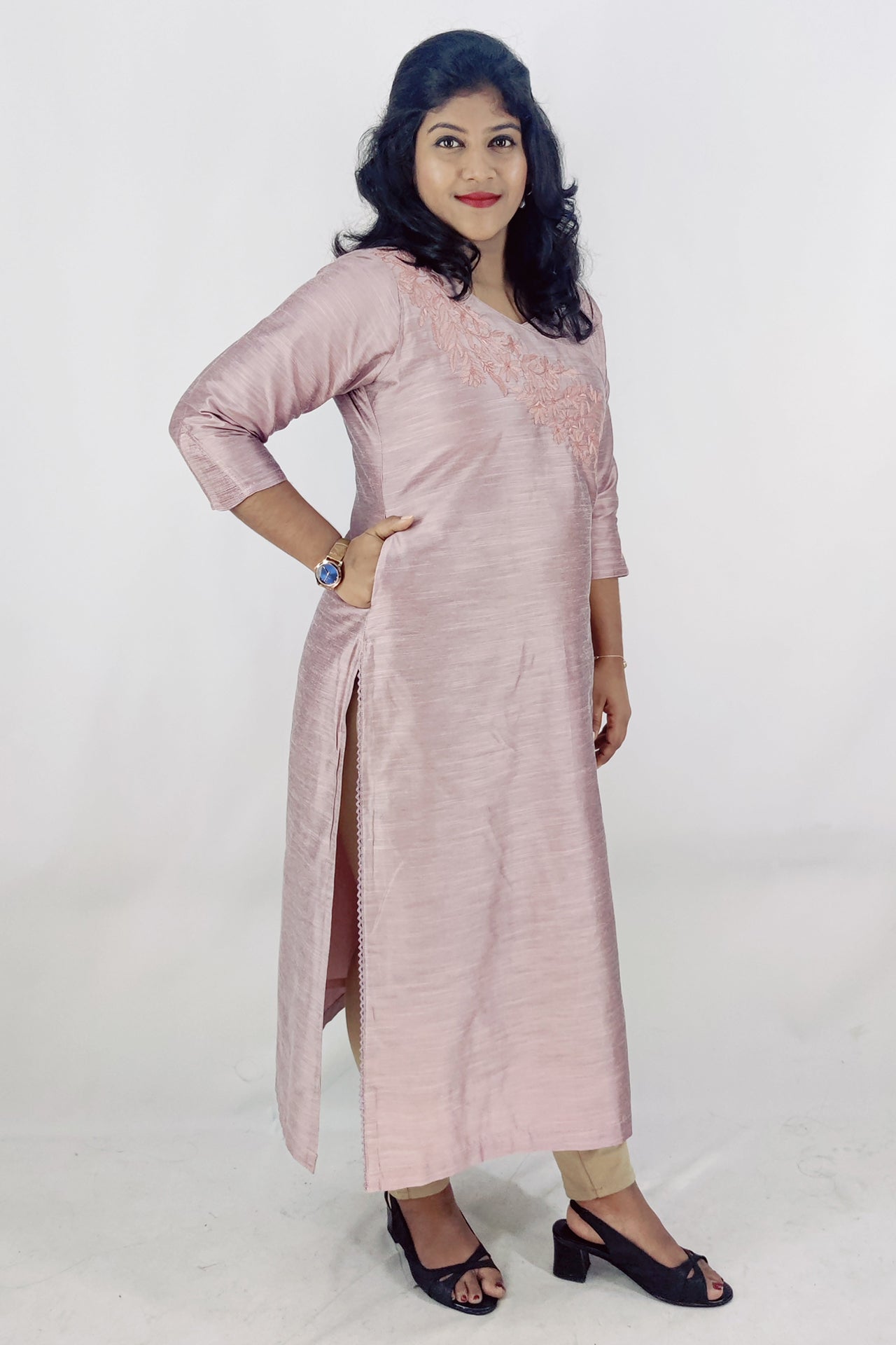 Cotton Silk Embroidery Solid Slitted Kurta