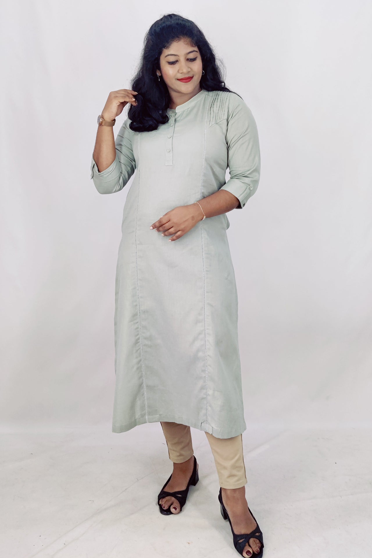 Cotton Flax Slitted Kurta