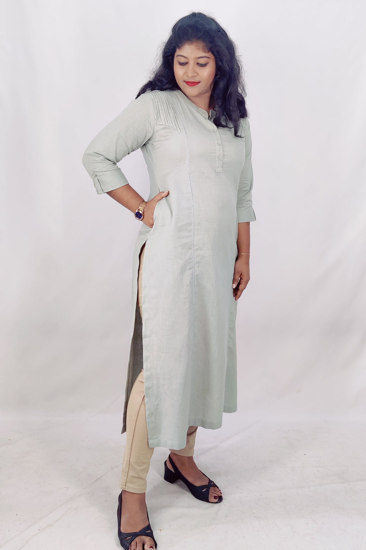 Cotton Flax Slitted Kurta