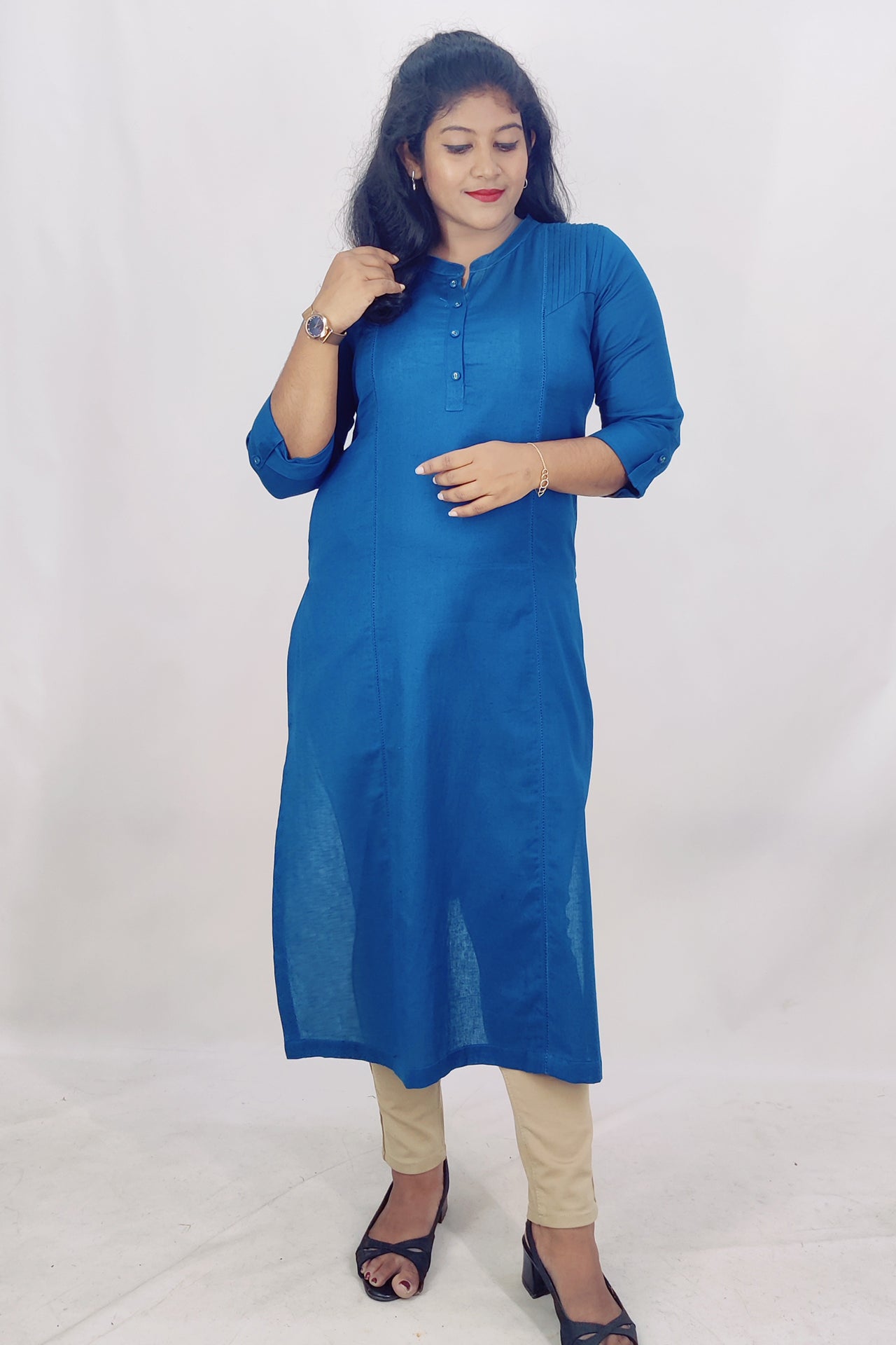 Cotton Flax Slitted Kurta