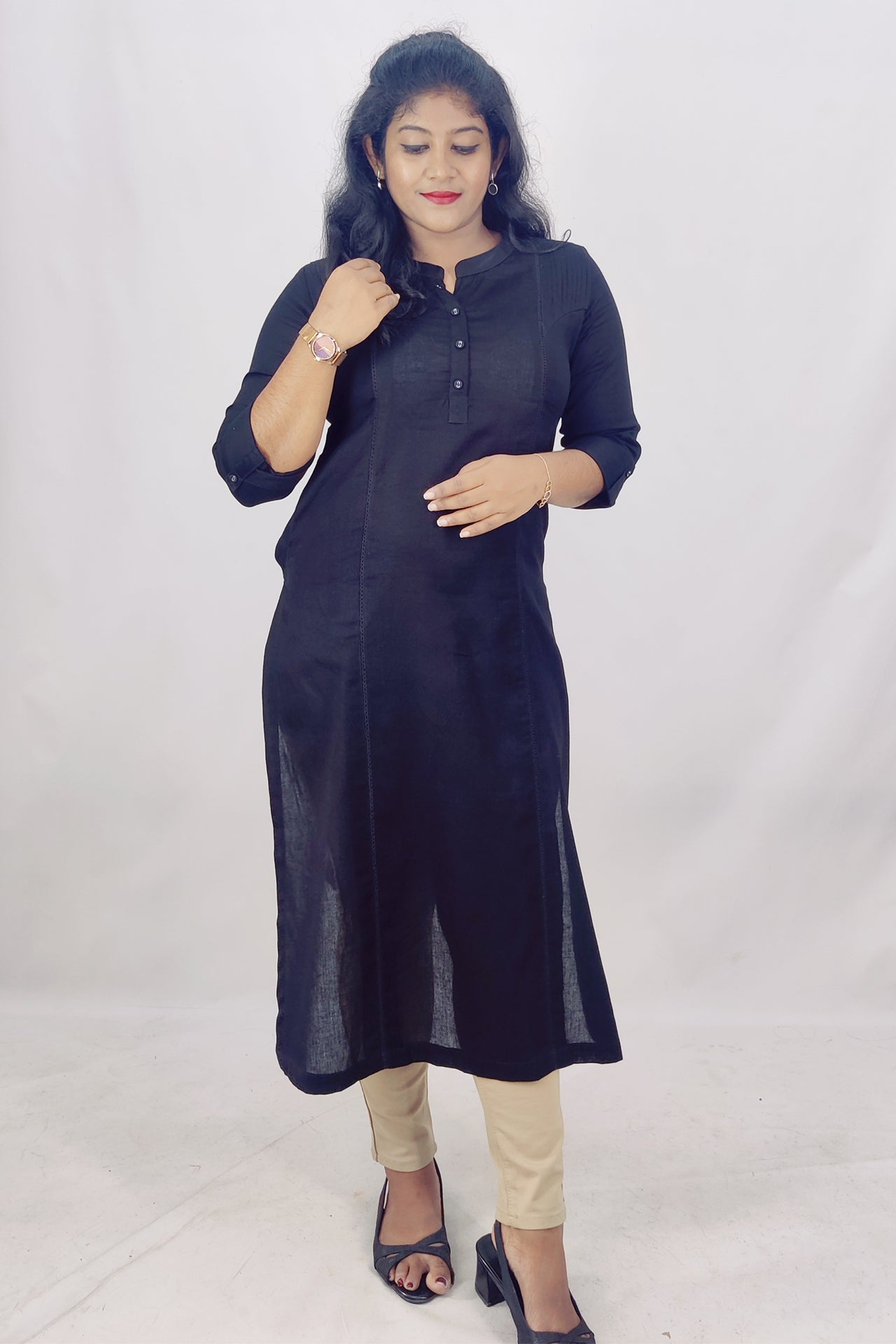 Cotton Flax Slitted Kurta