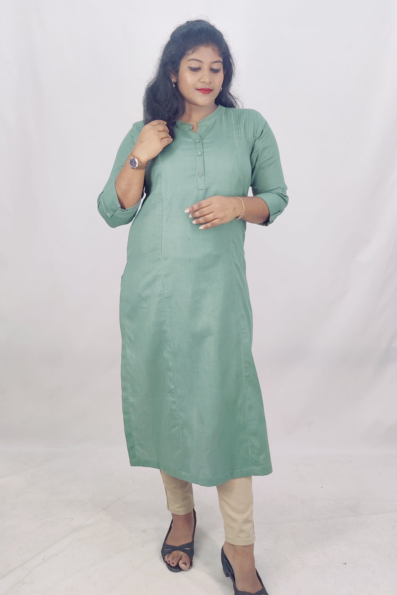 Cotton Flax Slitted Kurta