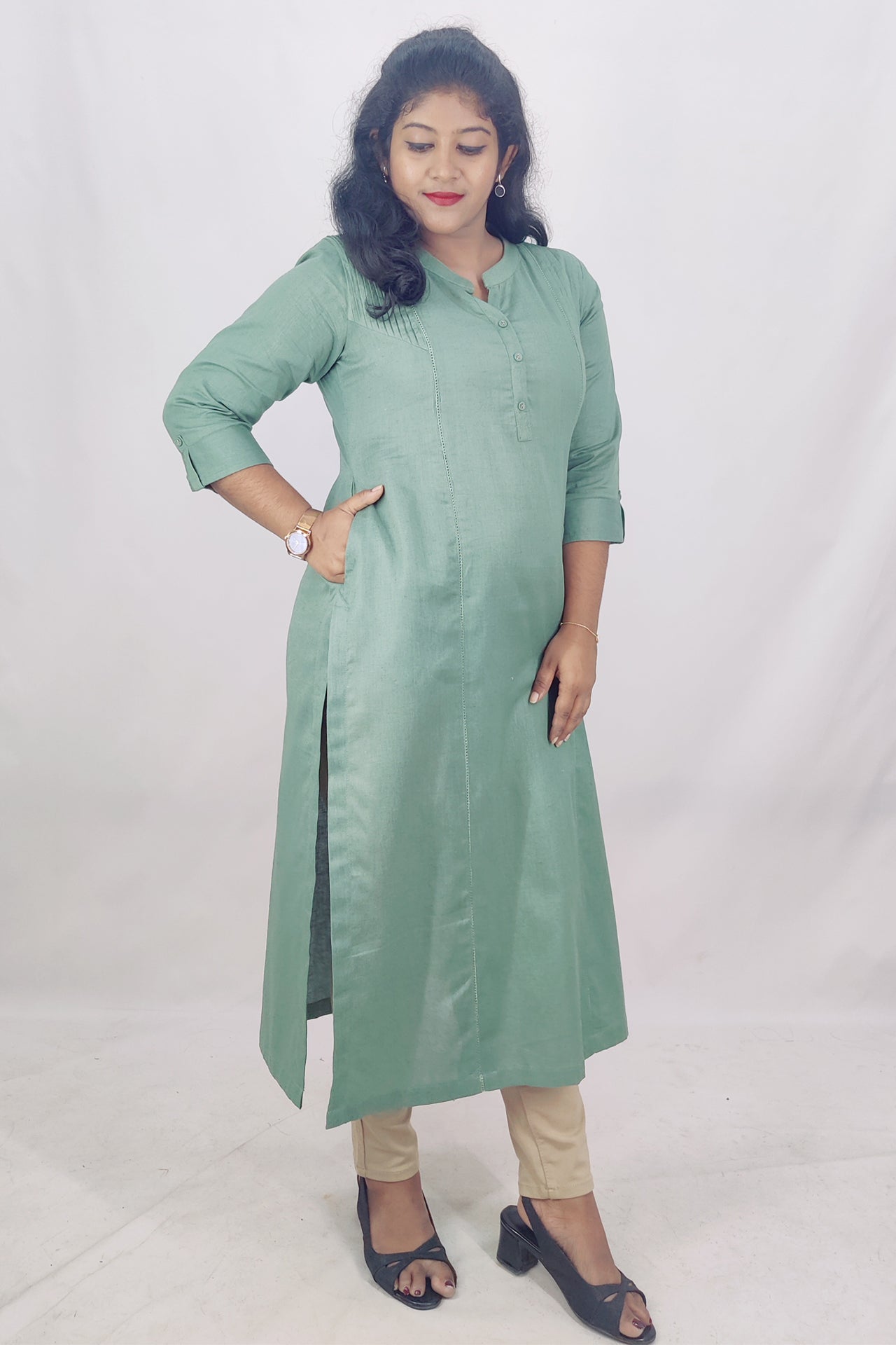 Cotton Flax Slitted Kurta