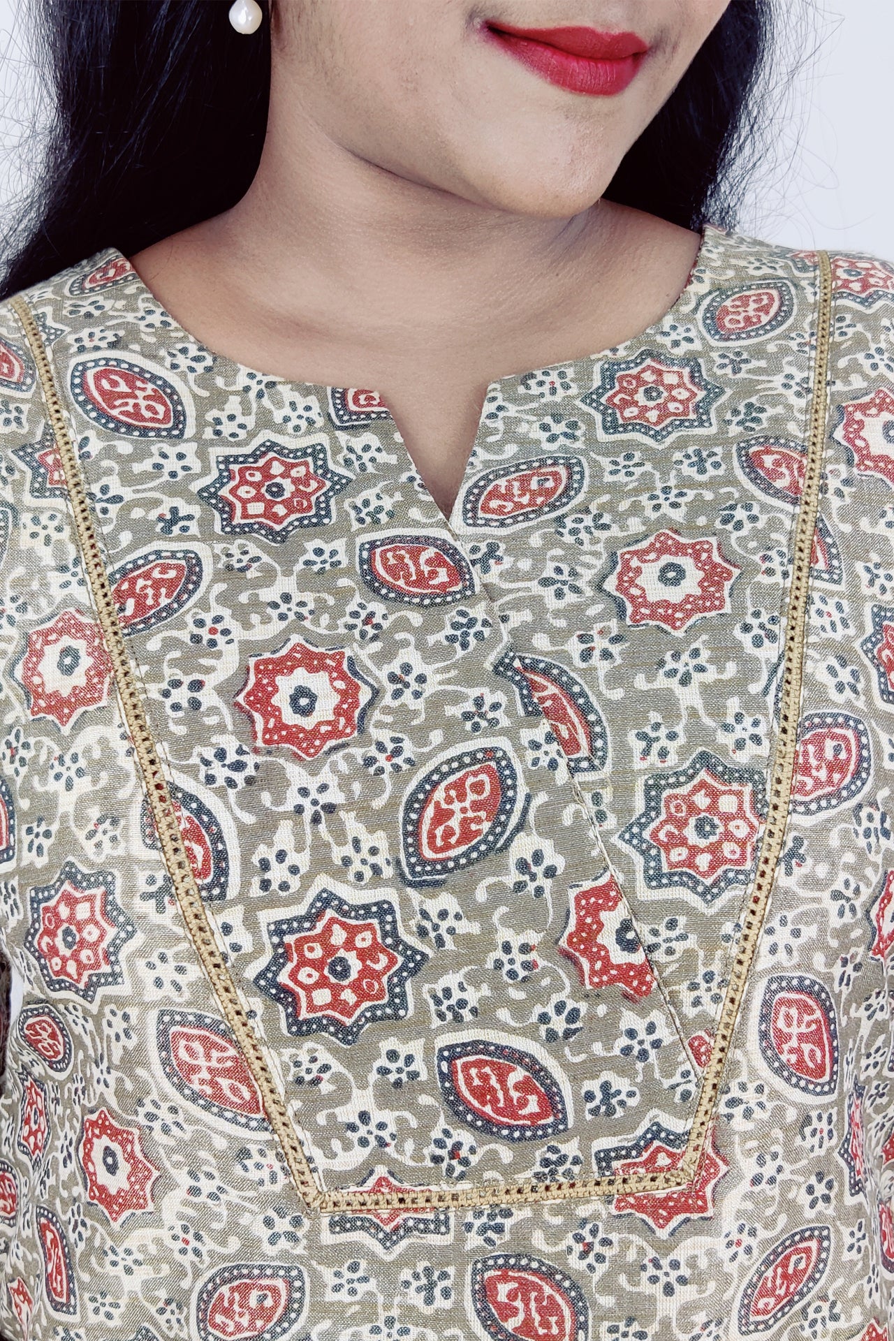 Blended Cotton Printed Slitted Kurta