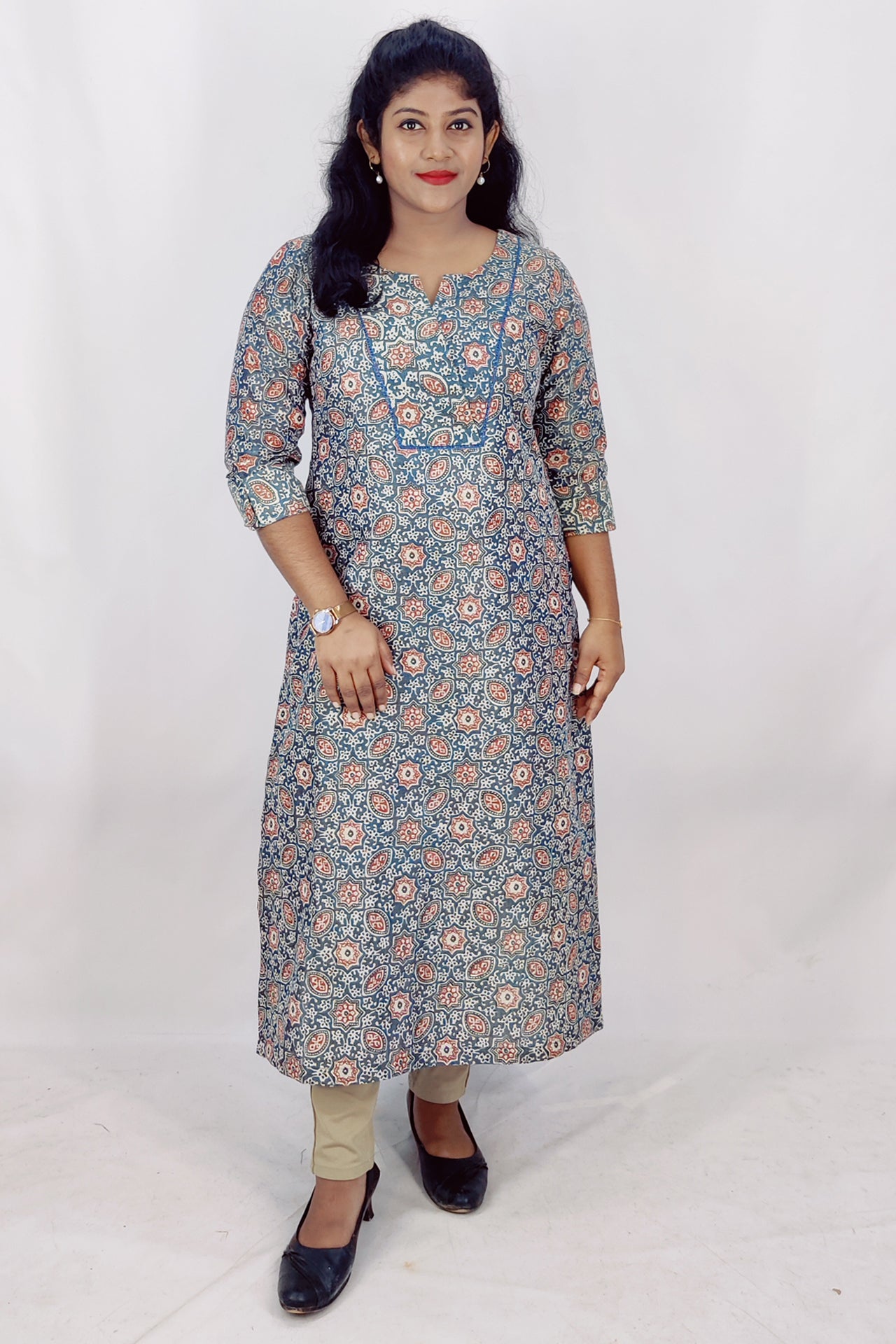 Blended Cotton Printed Slitted Kurta