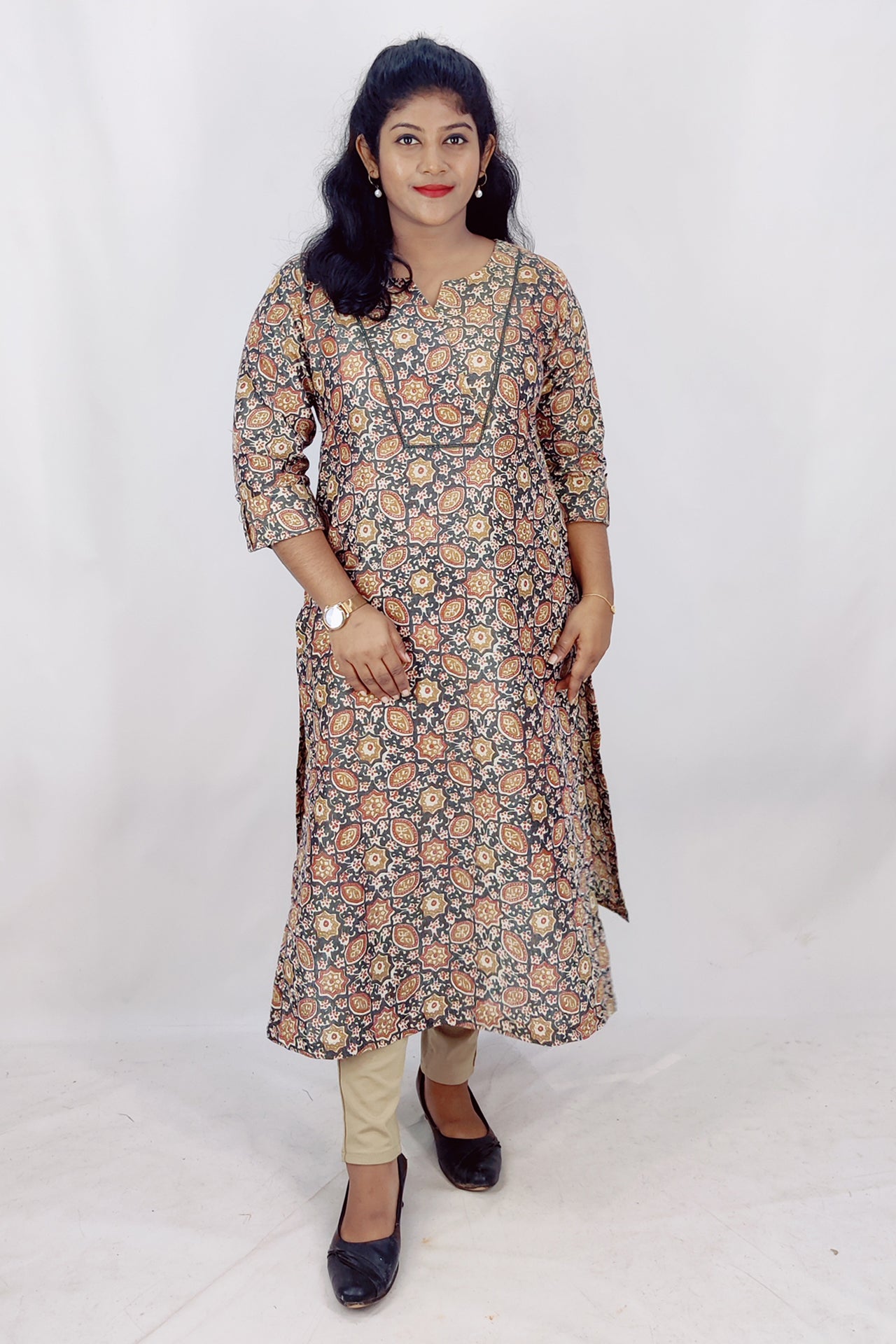 Blended Cotton Printed Slitted Kurta