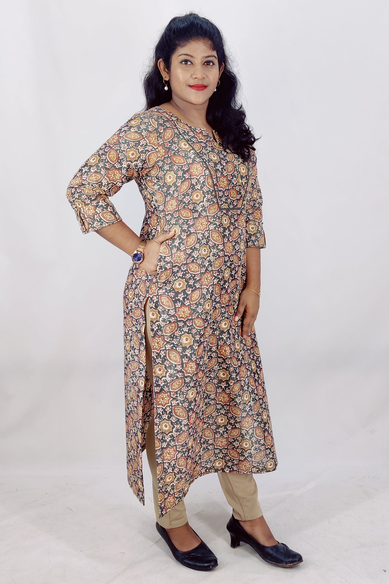 Blended Cotton Printed Slitted Kurta