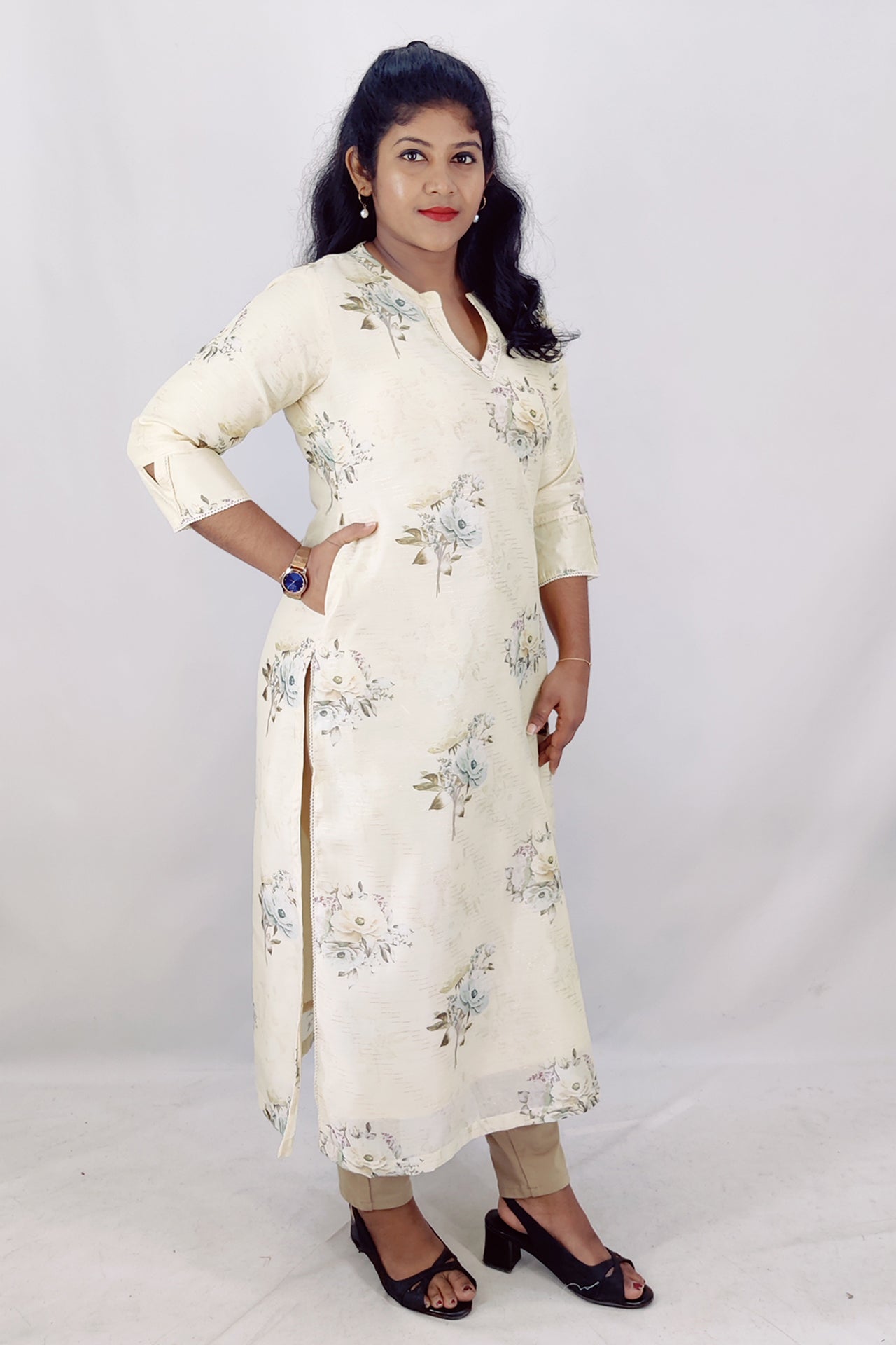 Chanderi Silk Digital Printed Slitted Kurta