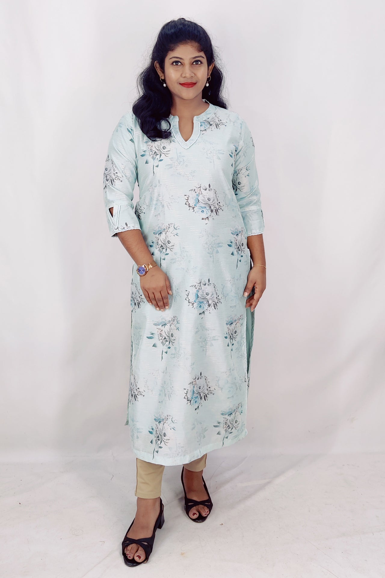 Chanderi Silk Digital Printed Slitted Kurta