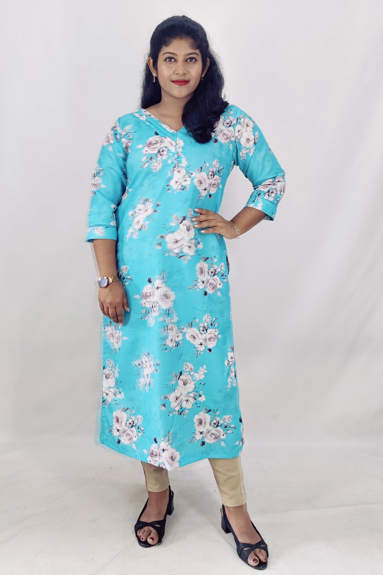 Poly Cotton Digital Printed Slitted Kurta