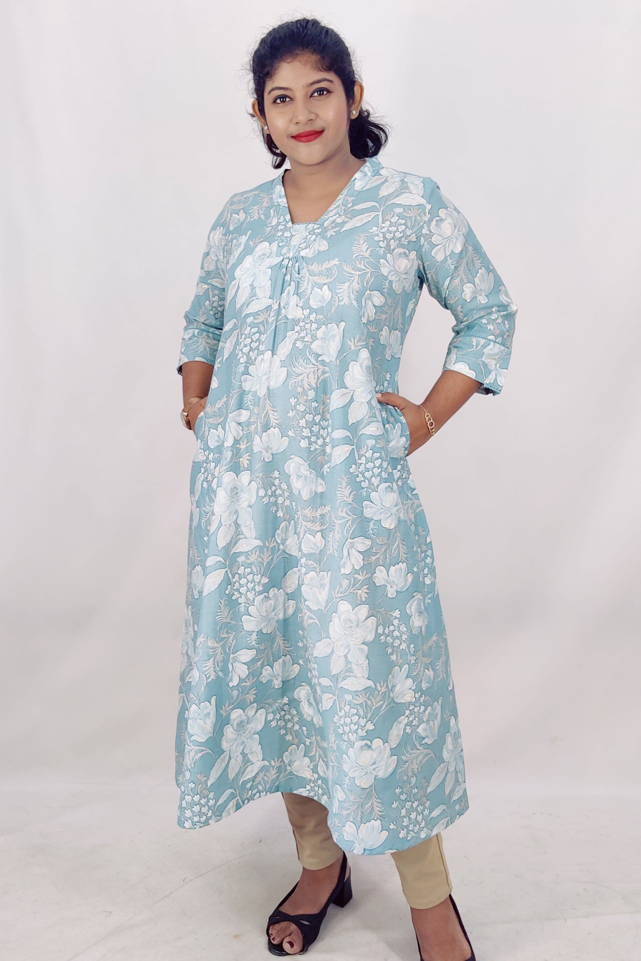 Modal Chanderi Digital Printed With Foil A-Line Kurta