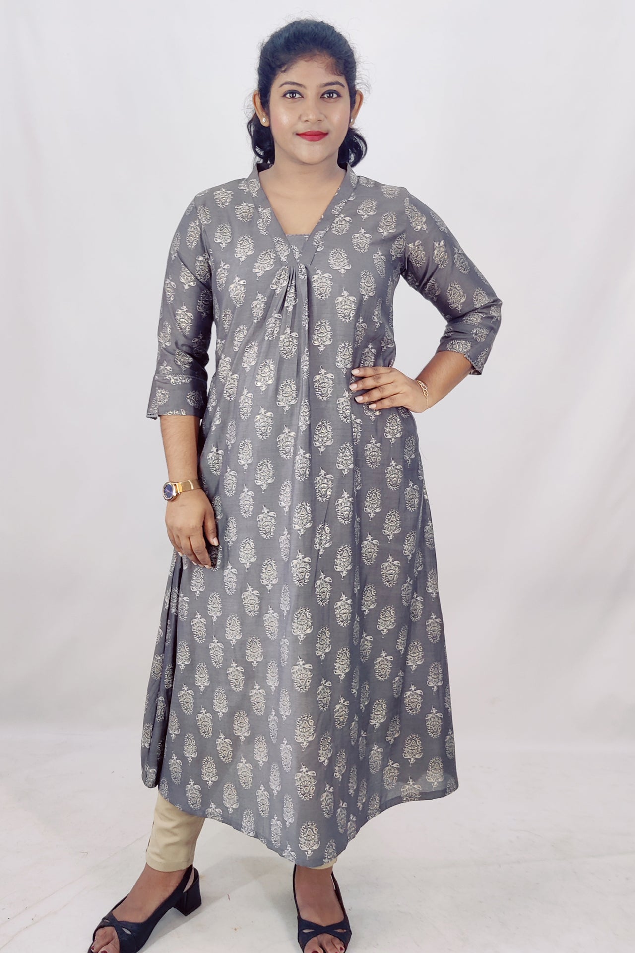 Modal Chanderi Digital Printed With Foil A-Line Kurta