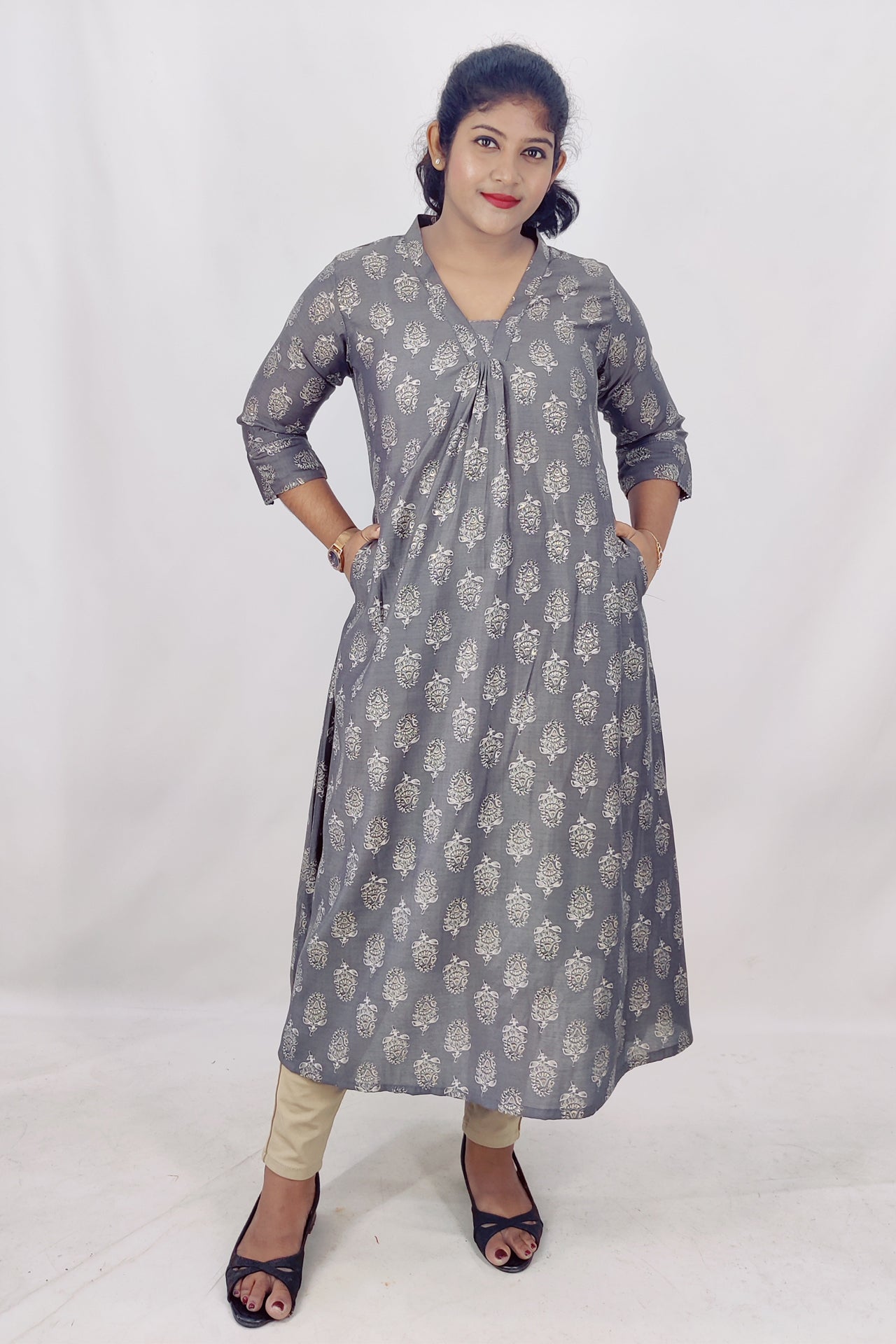 Modal Chanderi Digital Printed With Foil A-Line Kurta