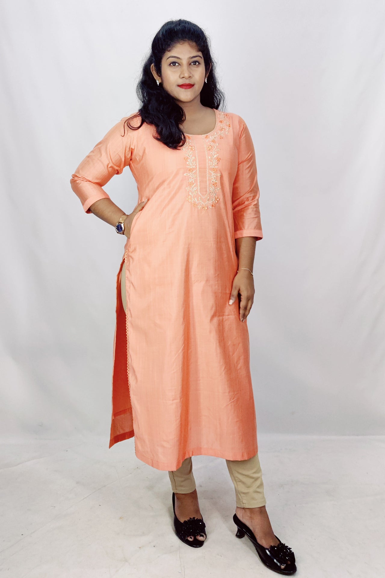 Soft Silk Emproidery Slitted Kurta