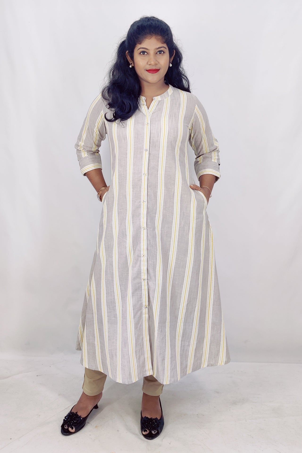 Cotton Stripped A-Line Kurta