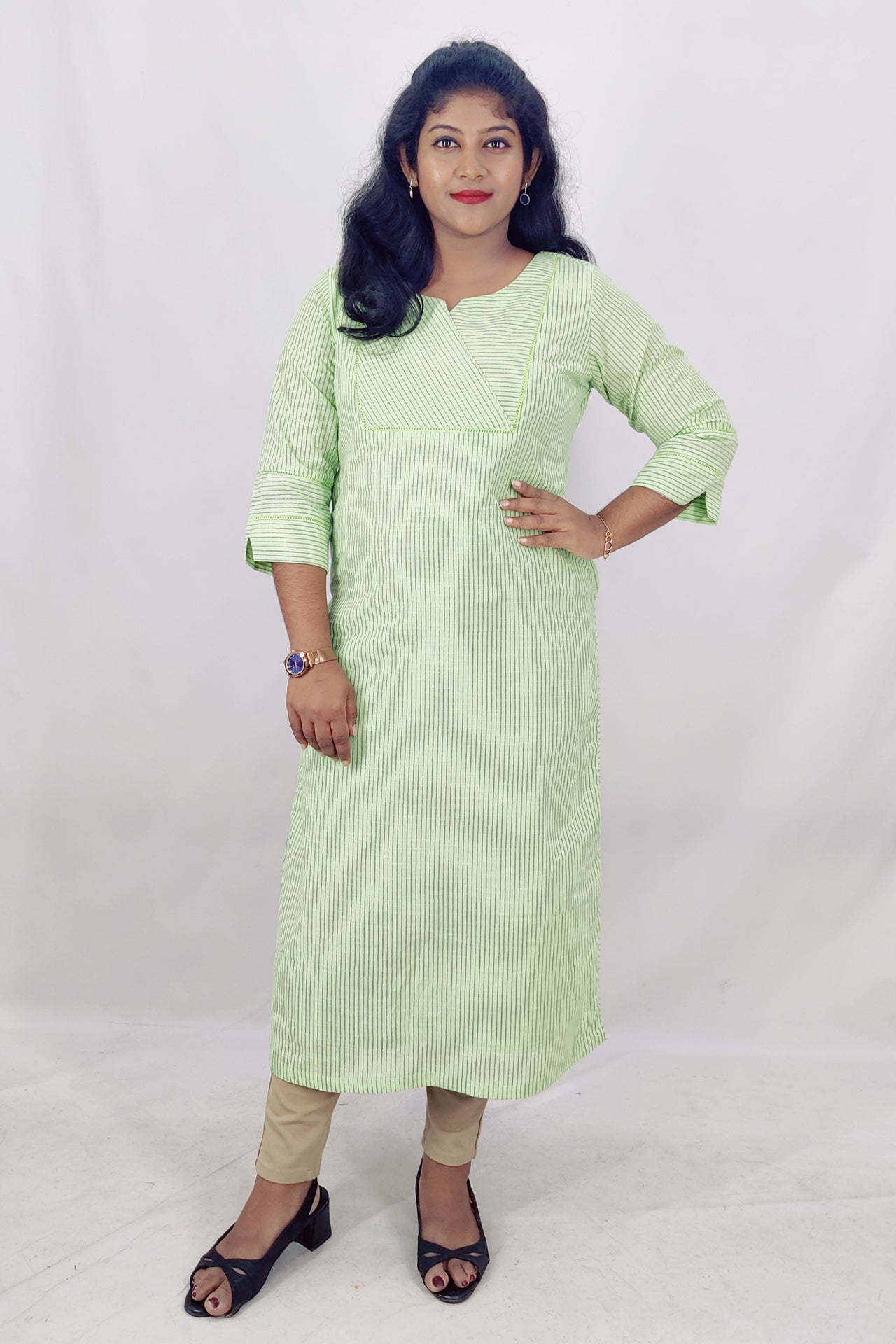 Cotton Stripped Slitted Kurta