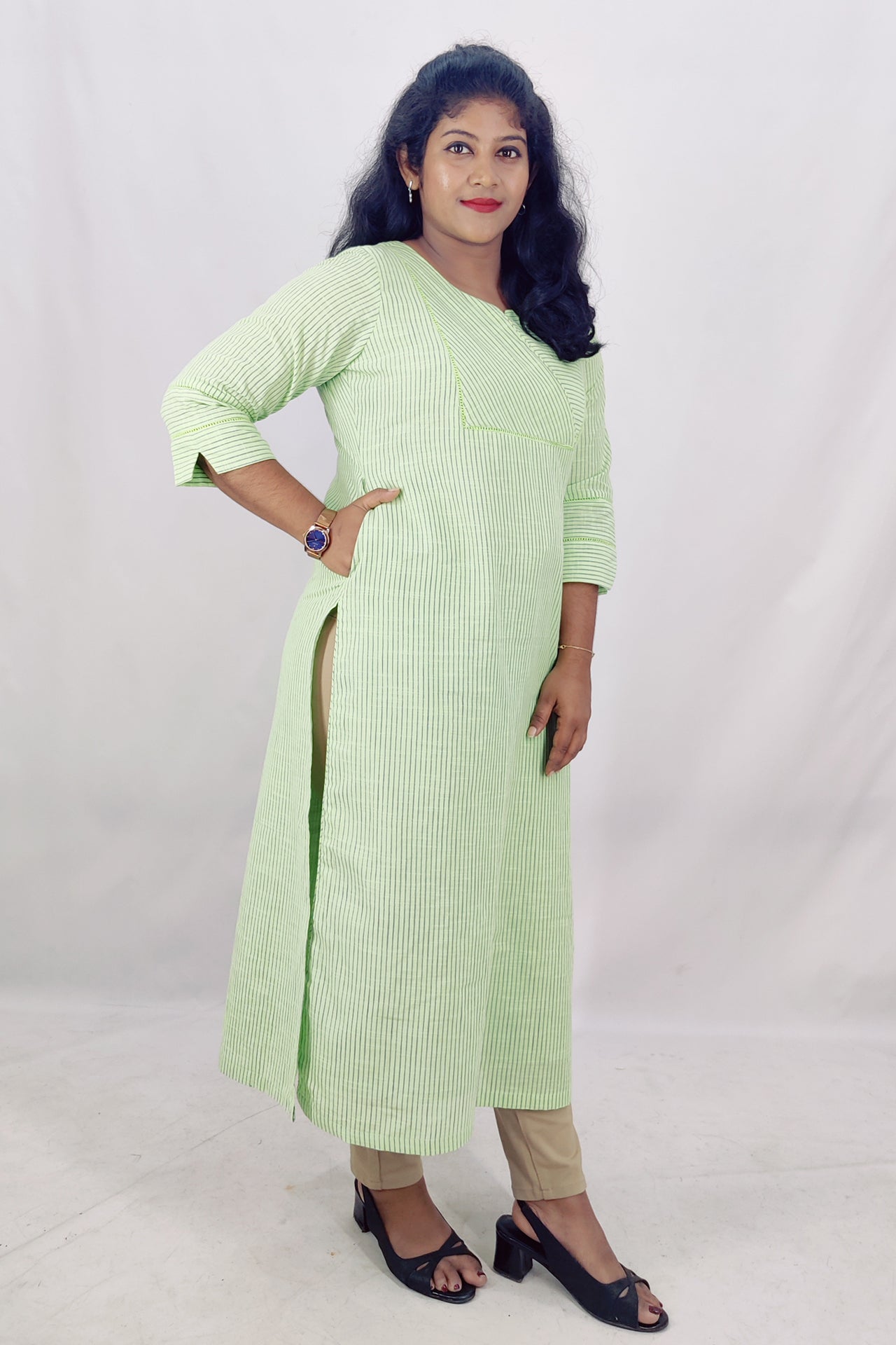 Cotton Stripped Slitted Kurta