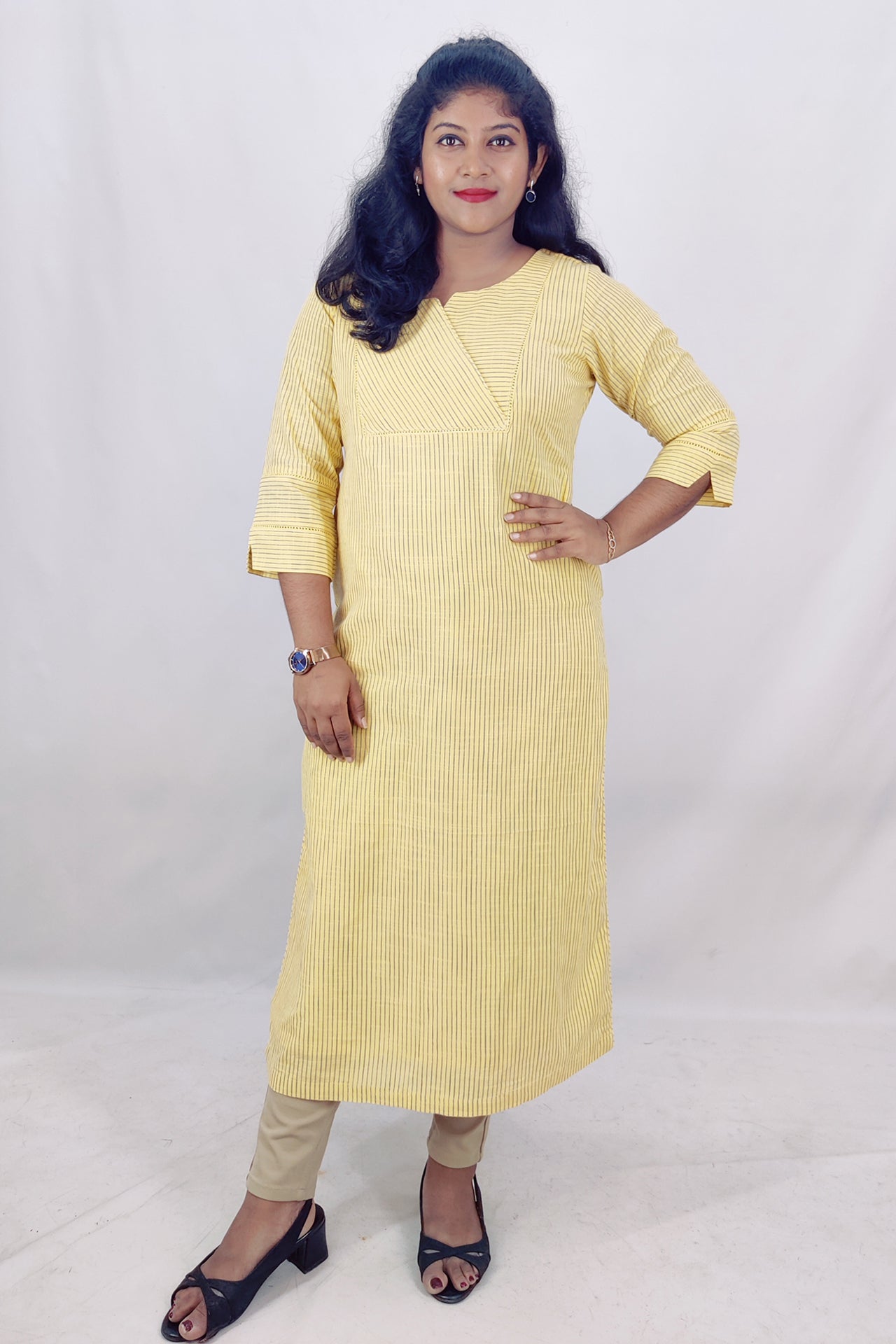 Cotton Stripped Slitted Kurta