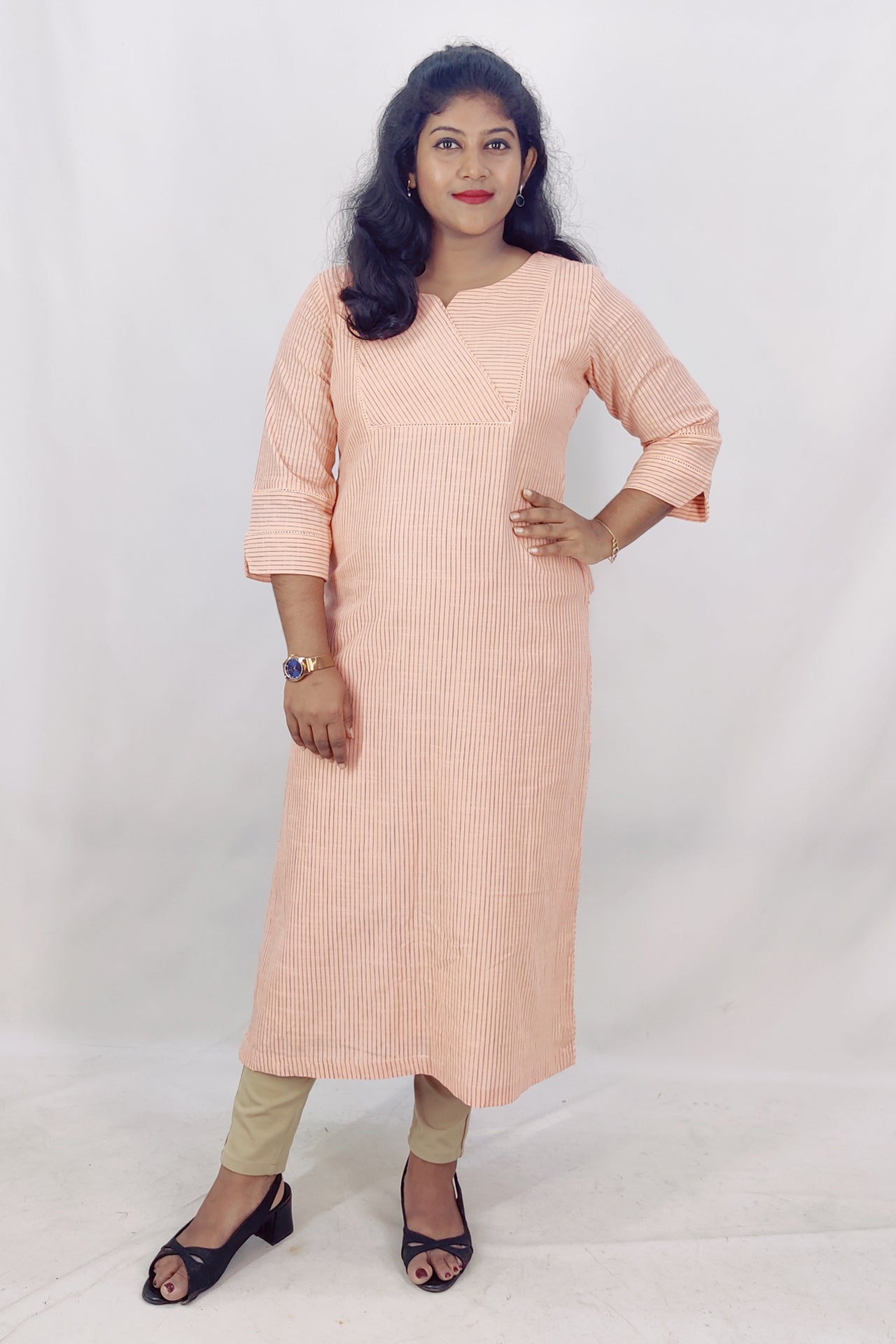 Cotton Stripped Slitted Kurta