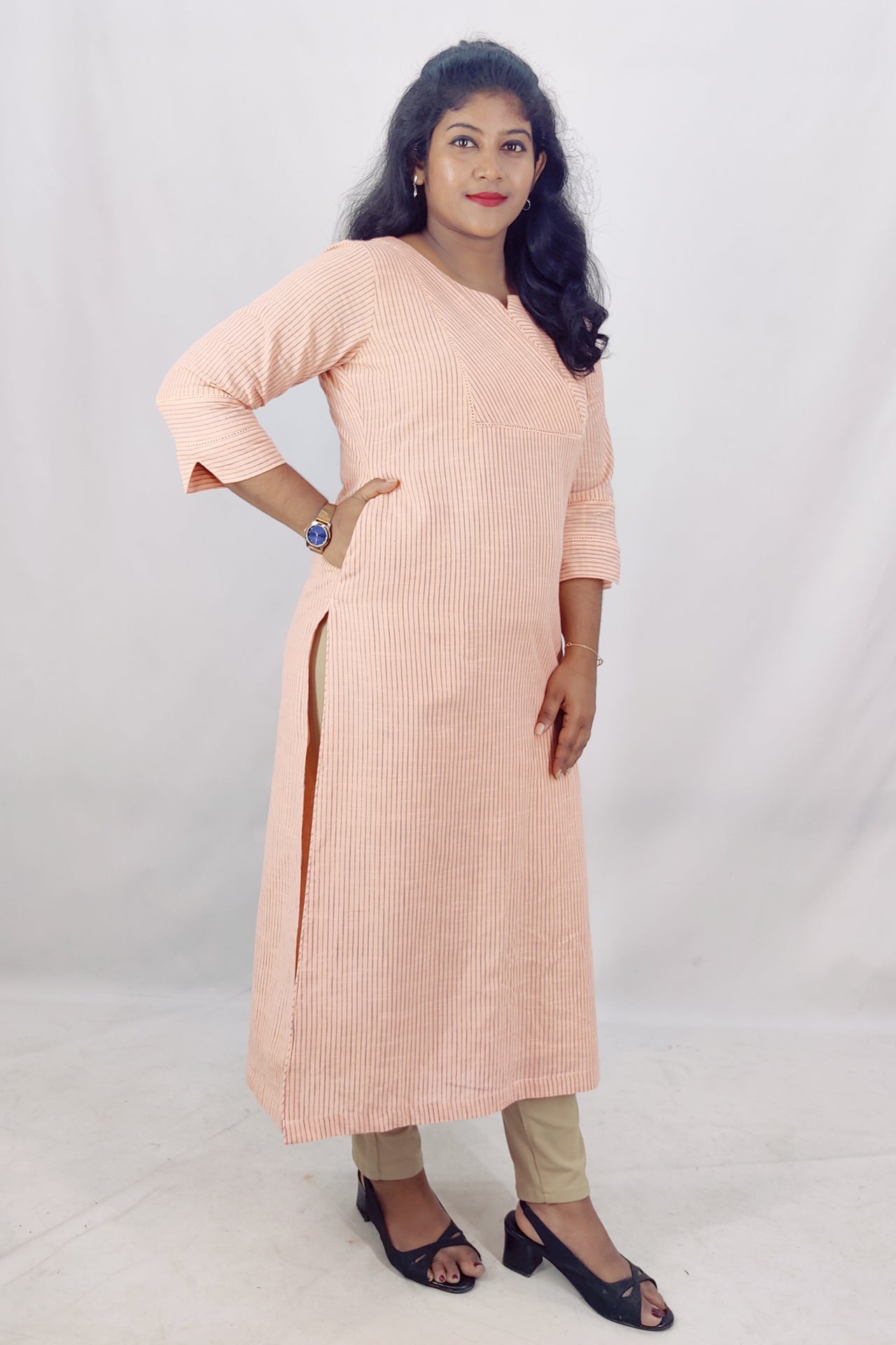 Cotton Stripped Slitted Kurta