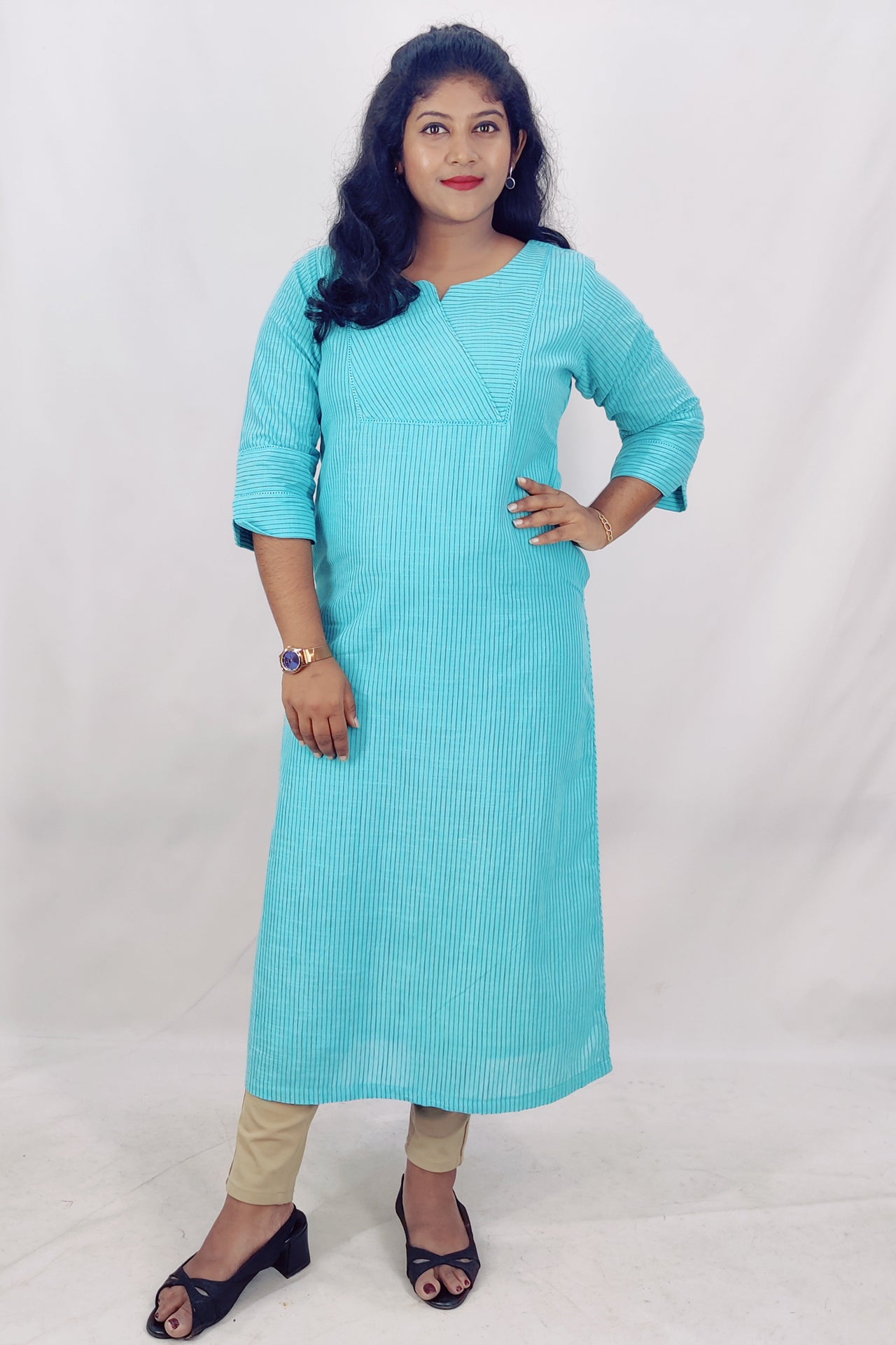 Cotton Stripped Slitted Kurta