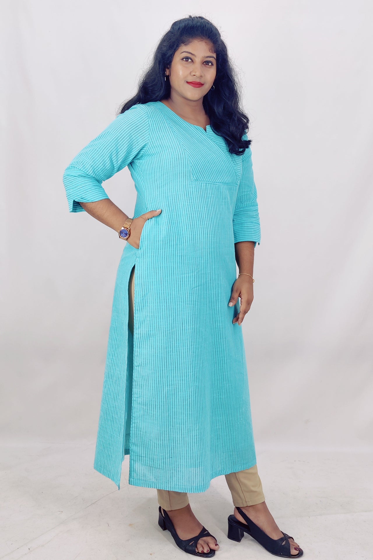 Cotton Stripped Slitted Kurta