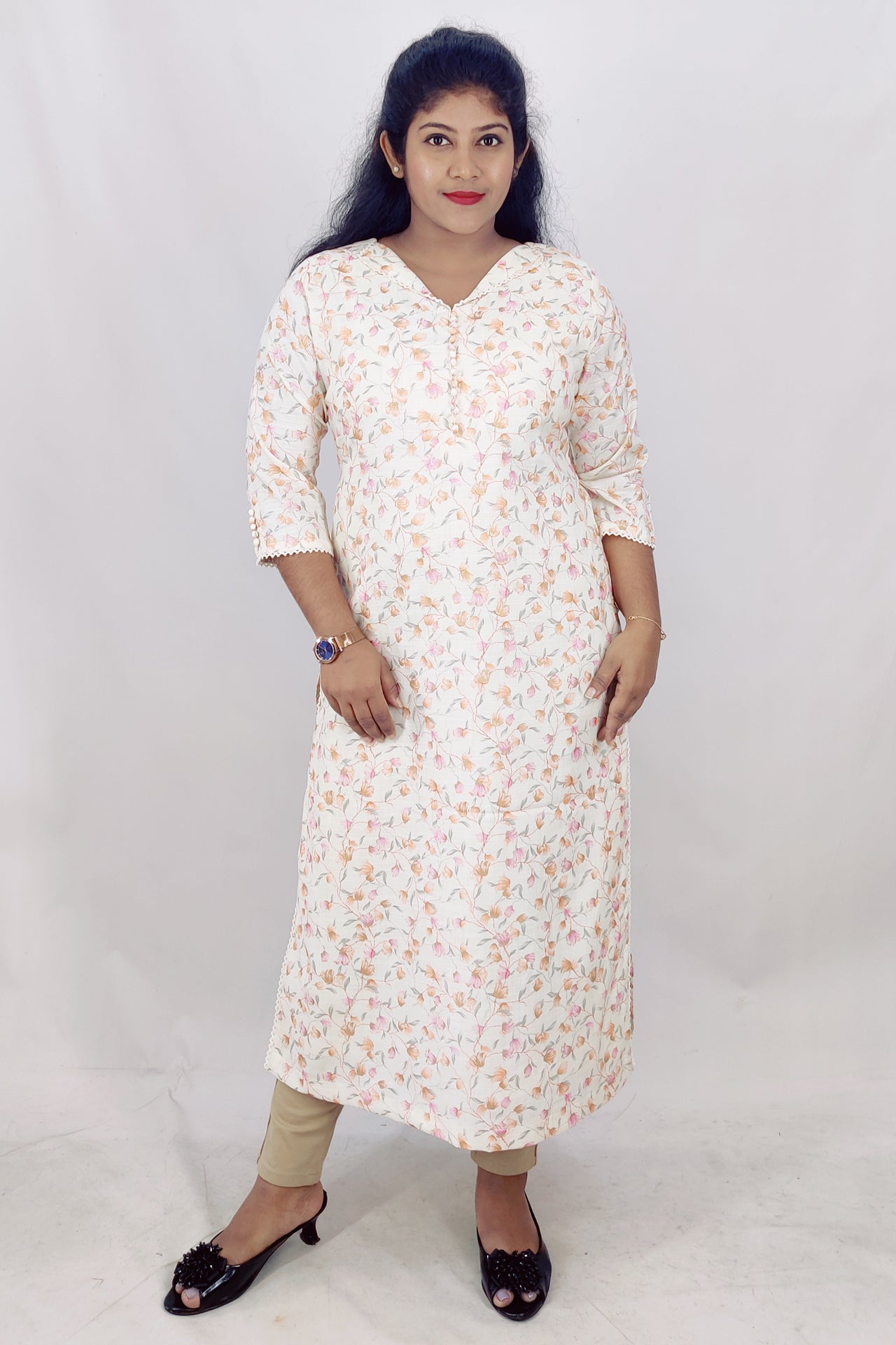 Poly Cotton Digital Printed Foil Slitted Kurta