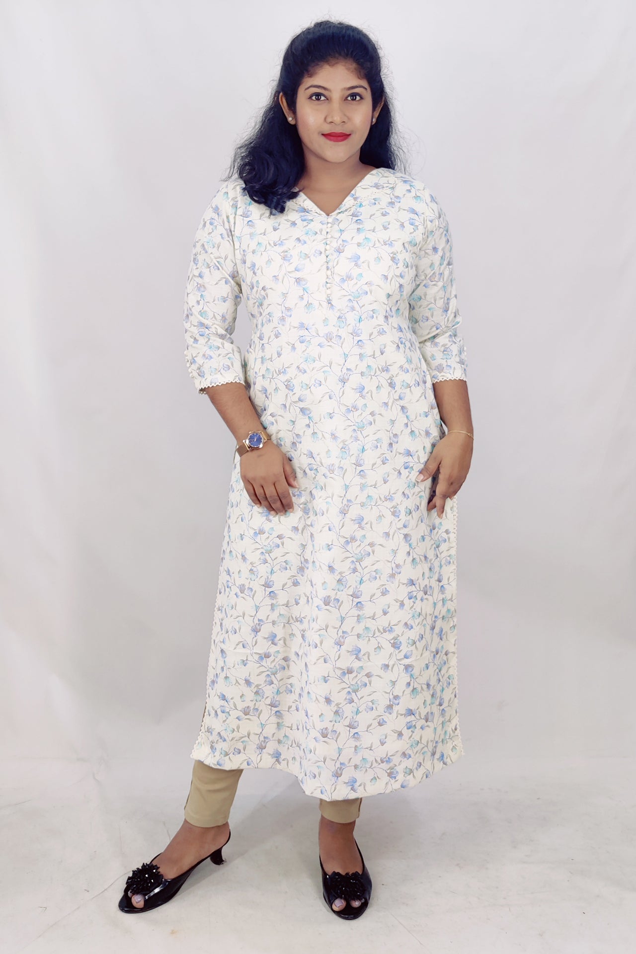 Poly Cotton Digital Printed Foil Slitted Kurta