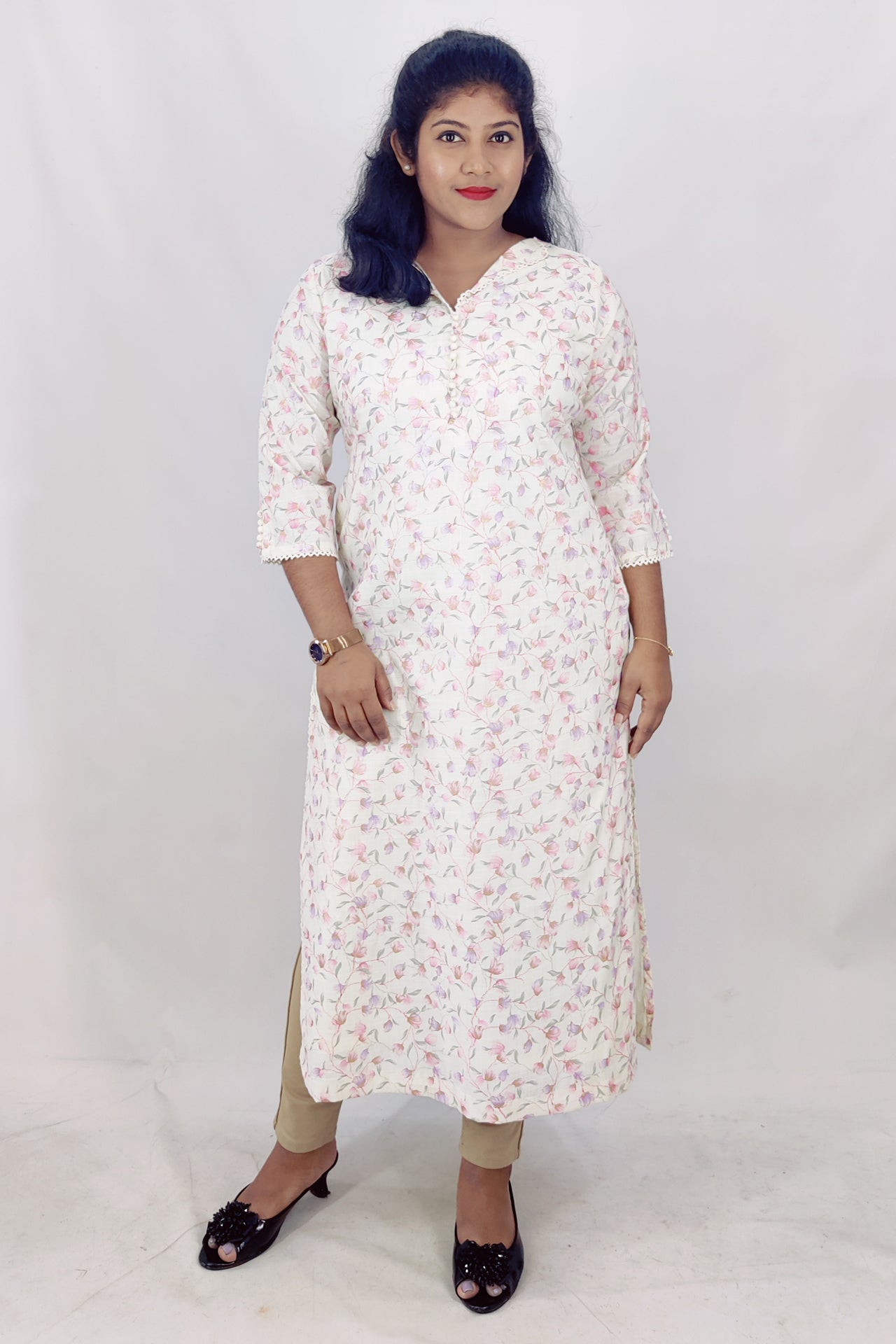 Poly Cotton Digital Printed Foil Slitted Kurta