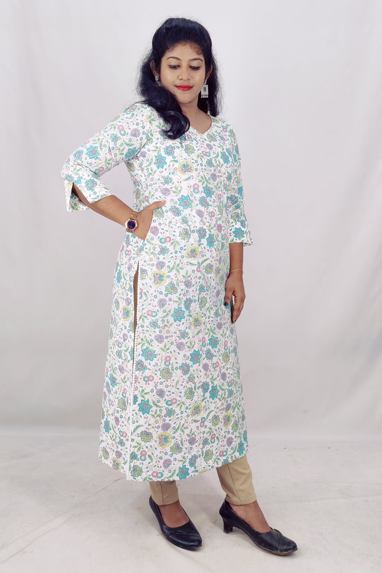 Chanderi Printed Slitted Kurta