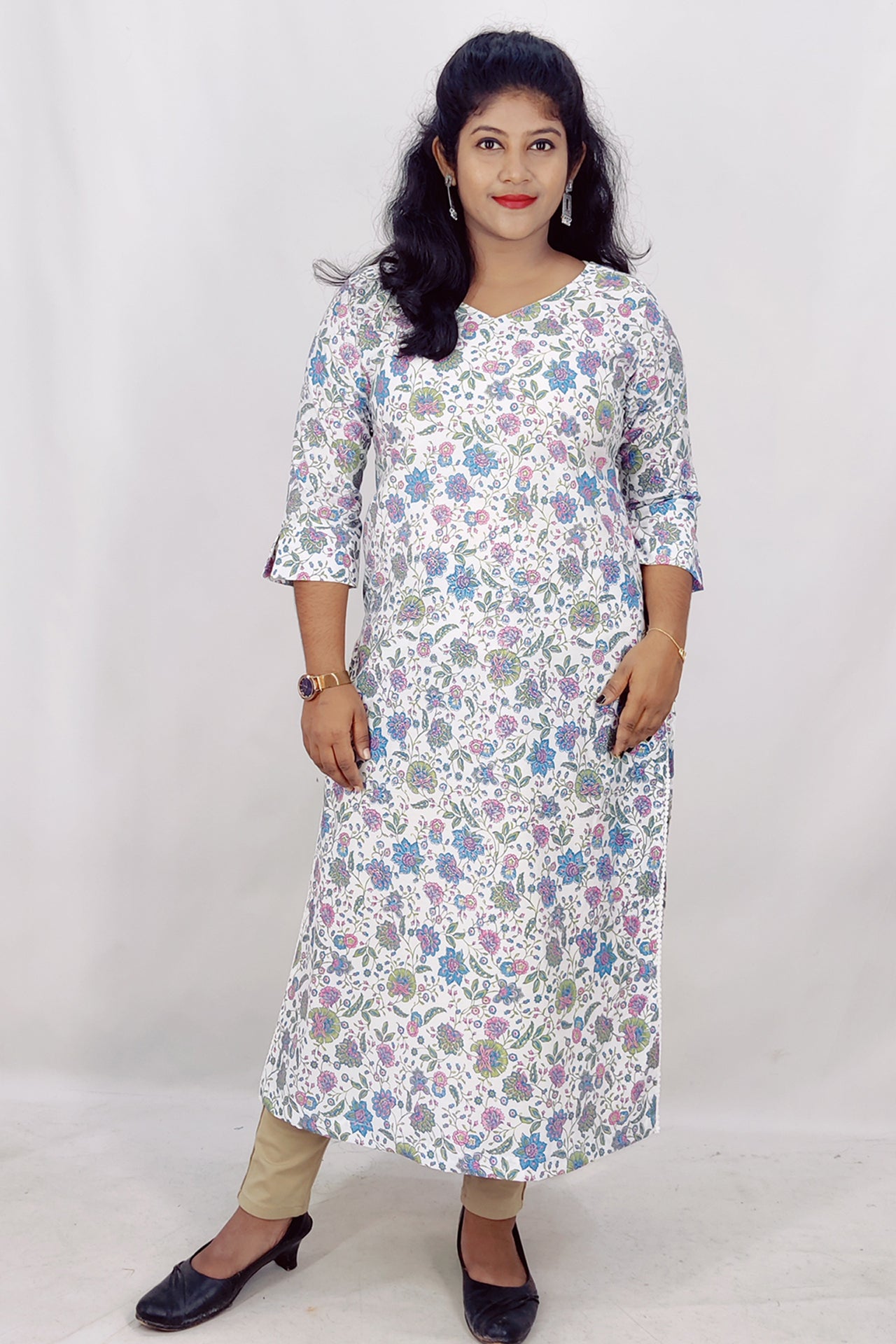 Chanderi Printed Slitted Kurta