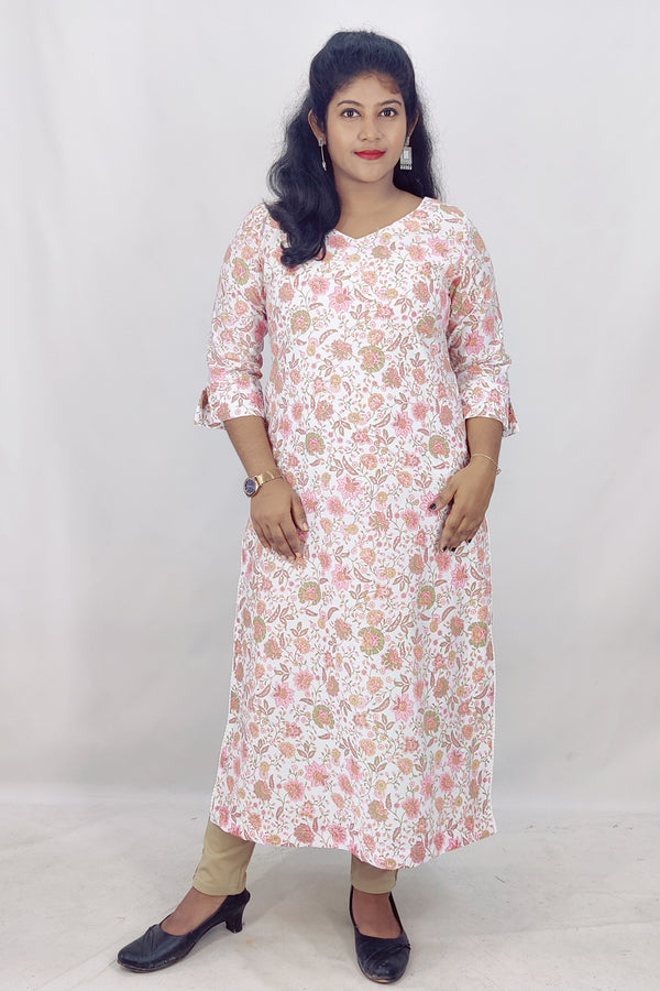 Chanderi Printed Slitted Kurta