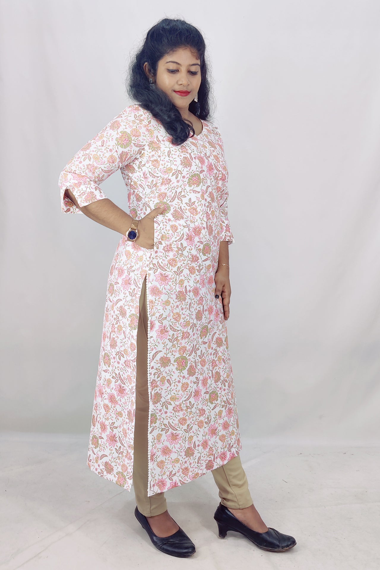 Chanderi Printed Slitted Kurta